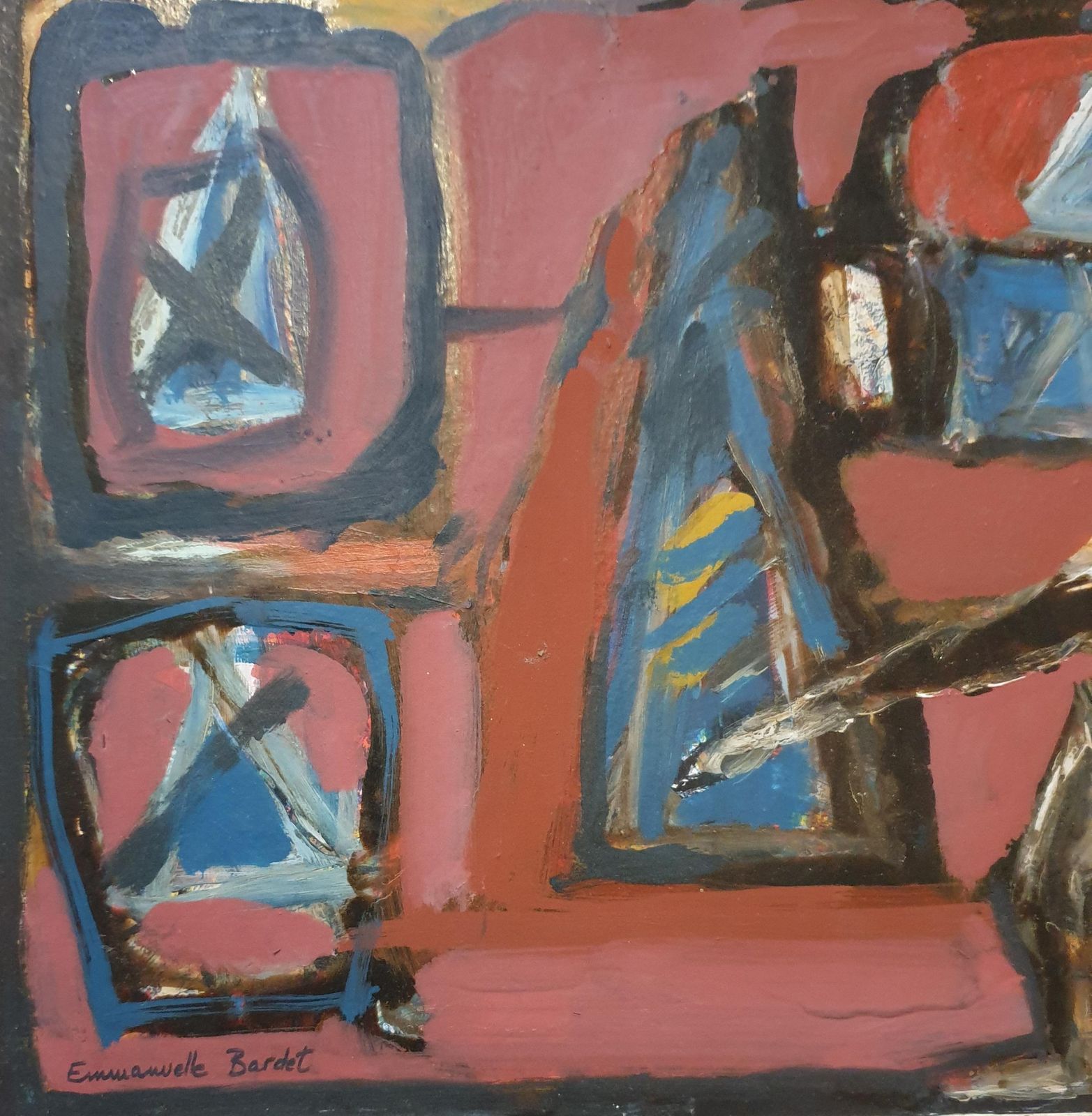 photo for sale Emmanuelle Bardet"Redoutable" (Formidable) Colourful French Abstract Expressionist Oil On Board.1995
