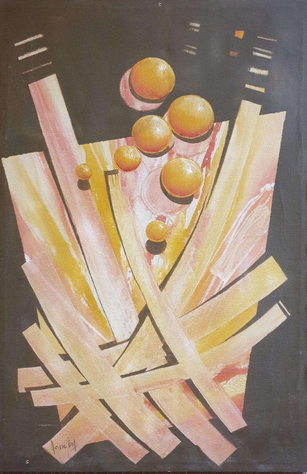 Amadou Cisse Dialate 20th Century Senegalese Abstract Geometric Acrylic On Canvas. 1990s