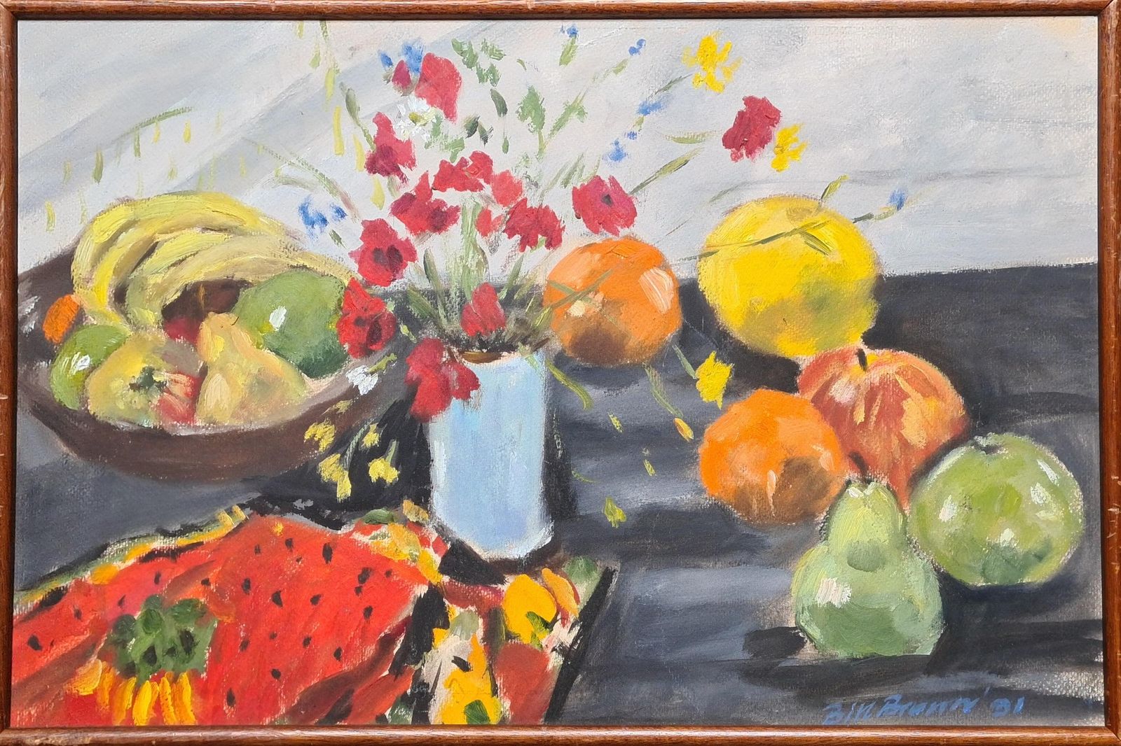 Bill Browncolourful Still Life With Fruit And Flowers, 'Nature Mort, Fruits Et Fleurs'1991