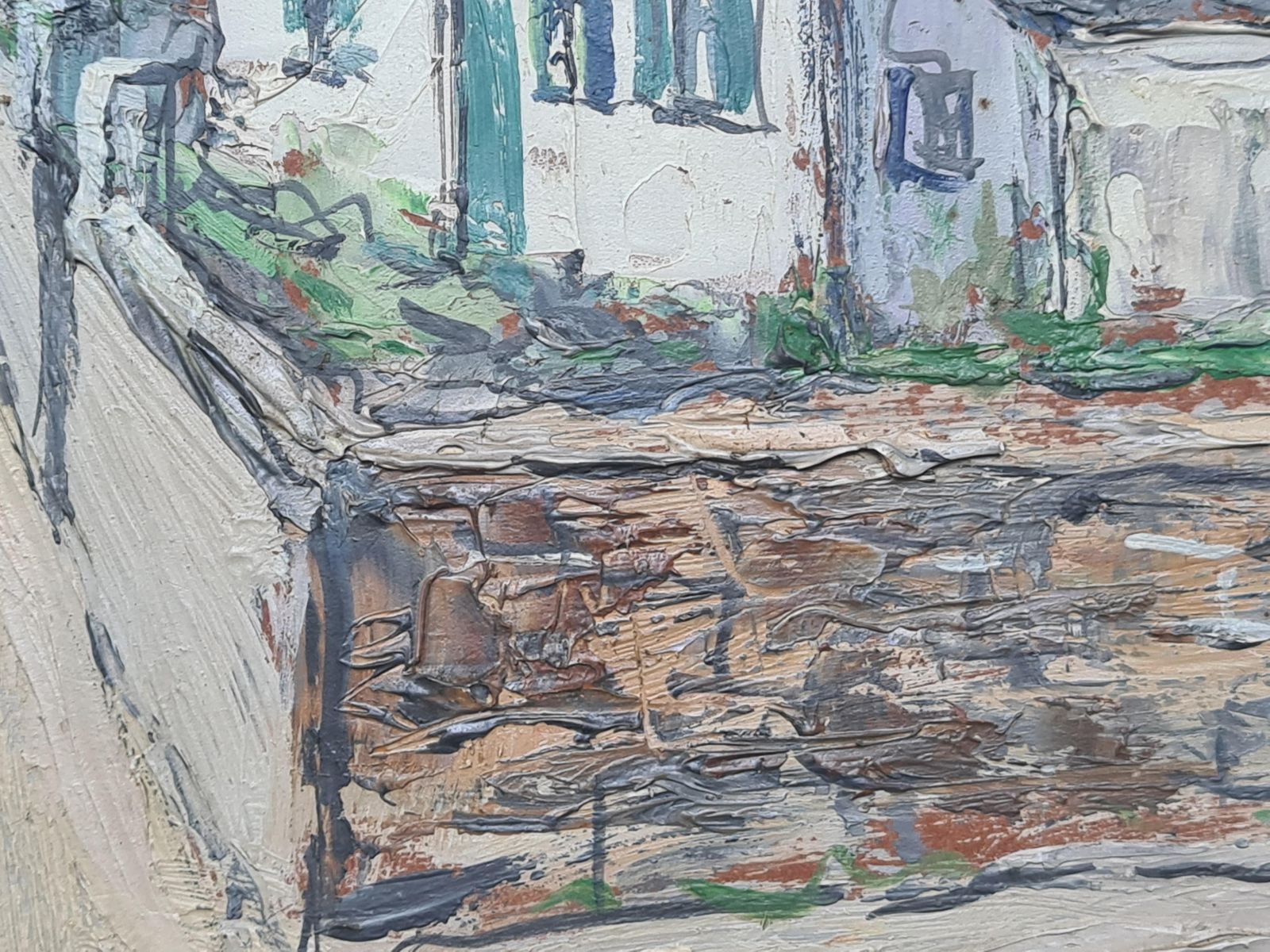 photo furniture Yves Balmespost Impressionist Marine Village Landscape, The Lighthouse. Oil On Board.