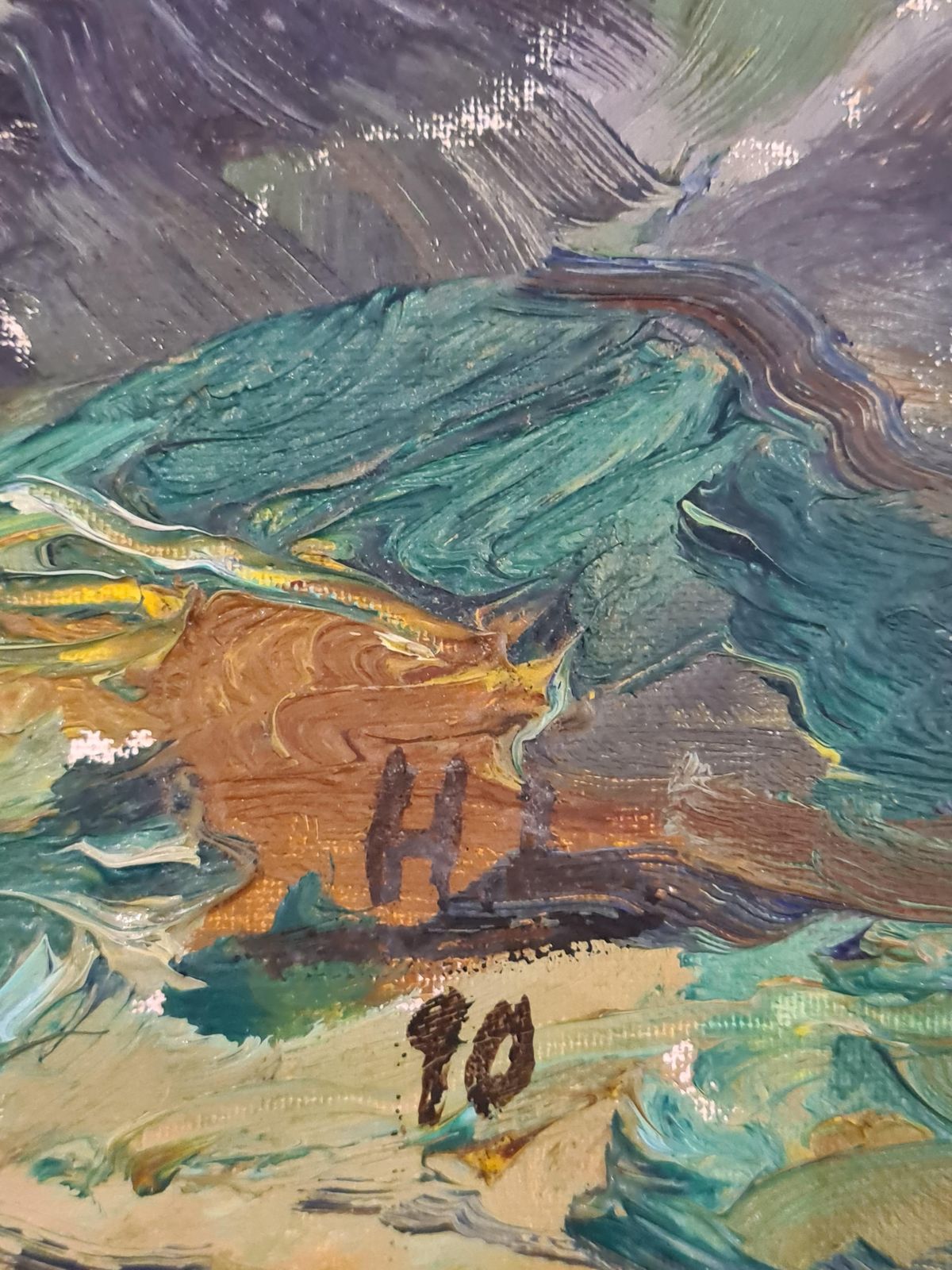 Hermann Lauschnerlate 20th Century Oil And Acrylic On Board. 'Mountainscape'.1990 photo furniture
