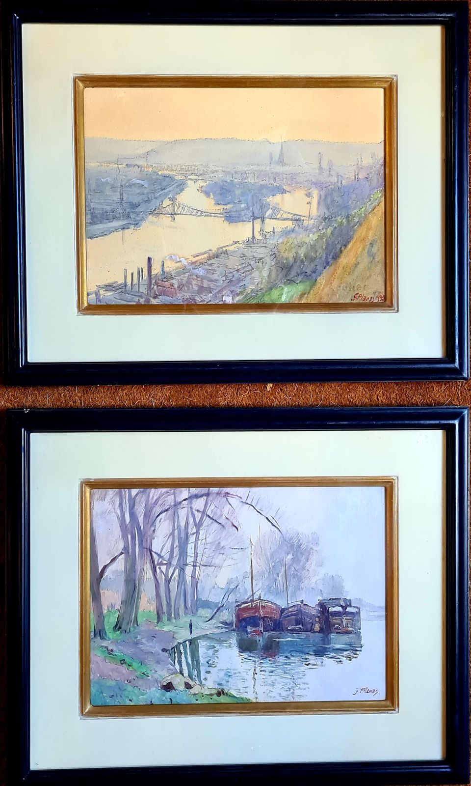 Georges Planespair Of French Impressionist Paintings, The City Of Rouen And The River Barges1930s