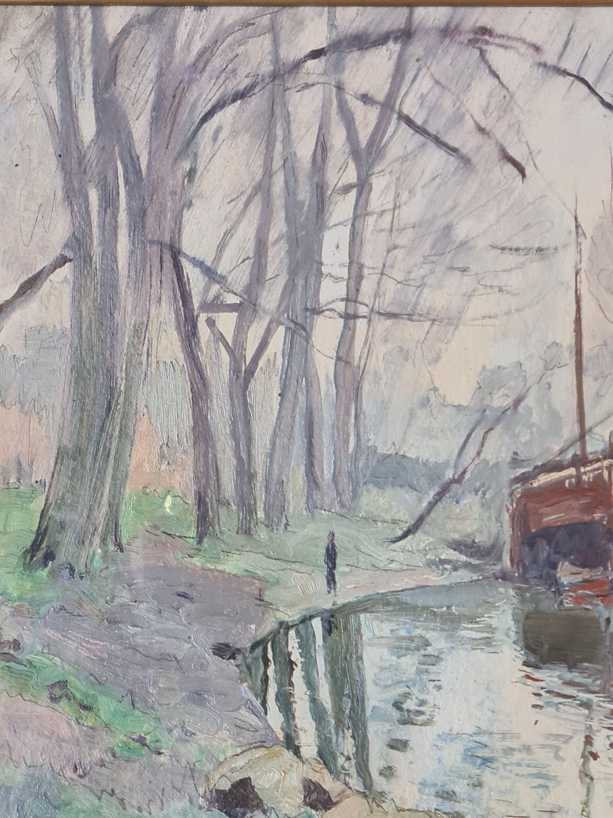 photo vinterior Georges Planespair Of French Impressionist Paintings, The City Of Rouen And The River Barges1930s
