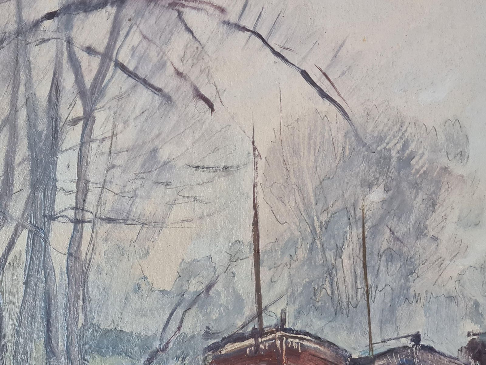 photo vintage Georges Planespair Of French Impressionist Paintings, The City Of Rouen And The River Barges1930s