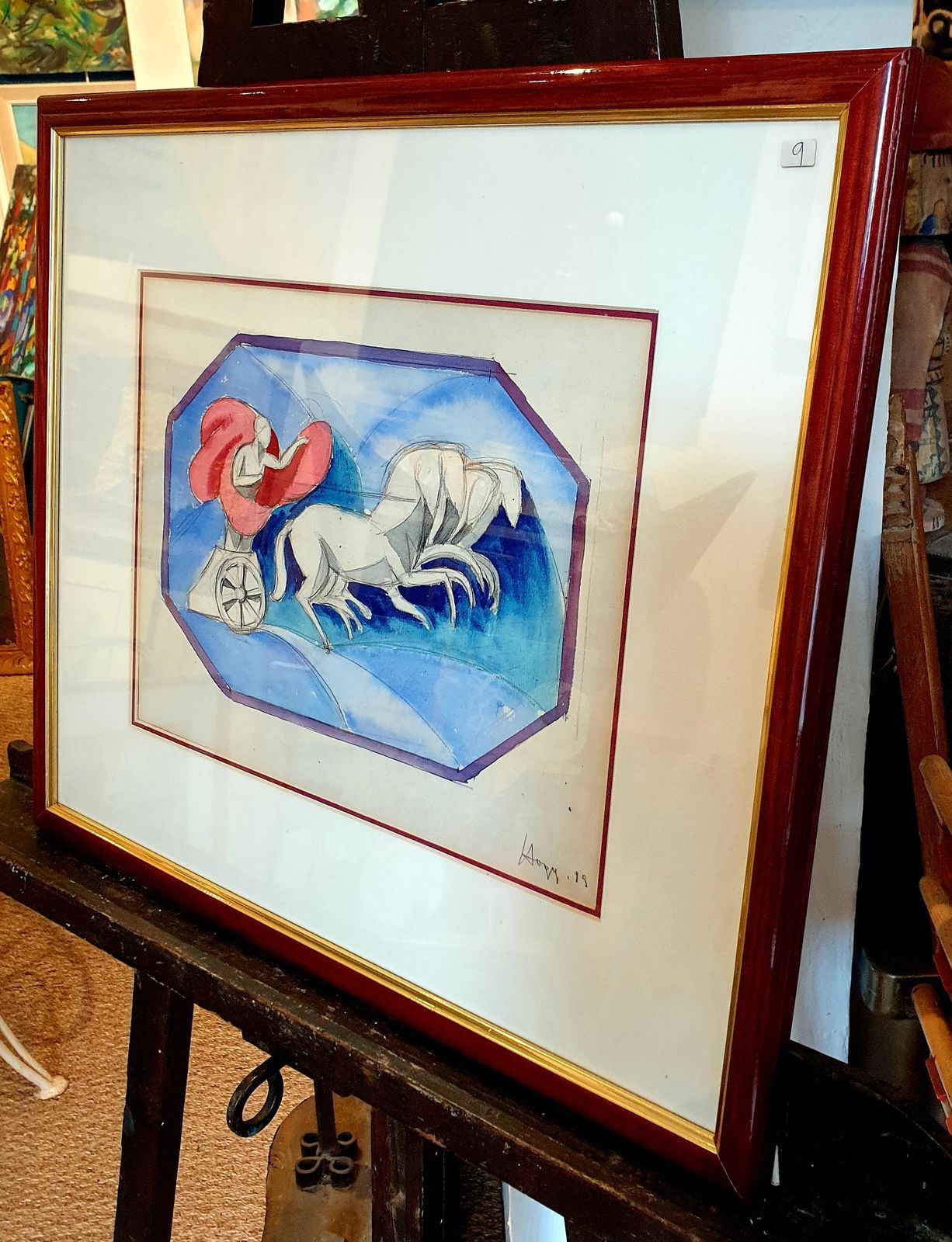 Art Paul Hoggart Nouveau Watercolour On Paper, Classical Chariot And Horses.1919 photo