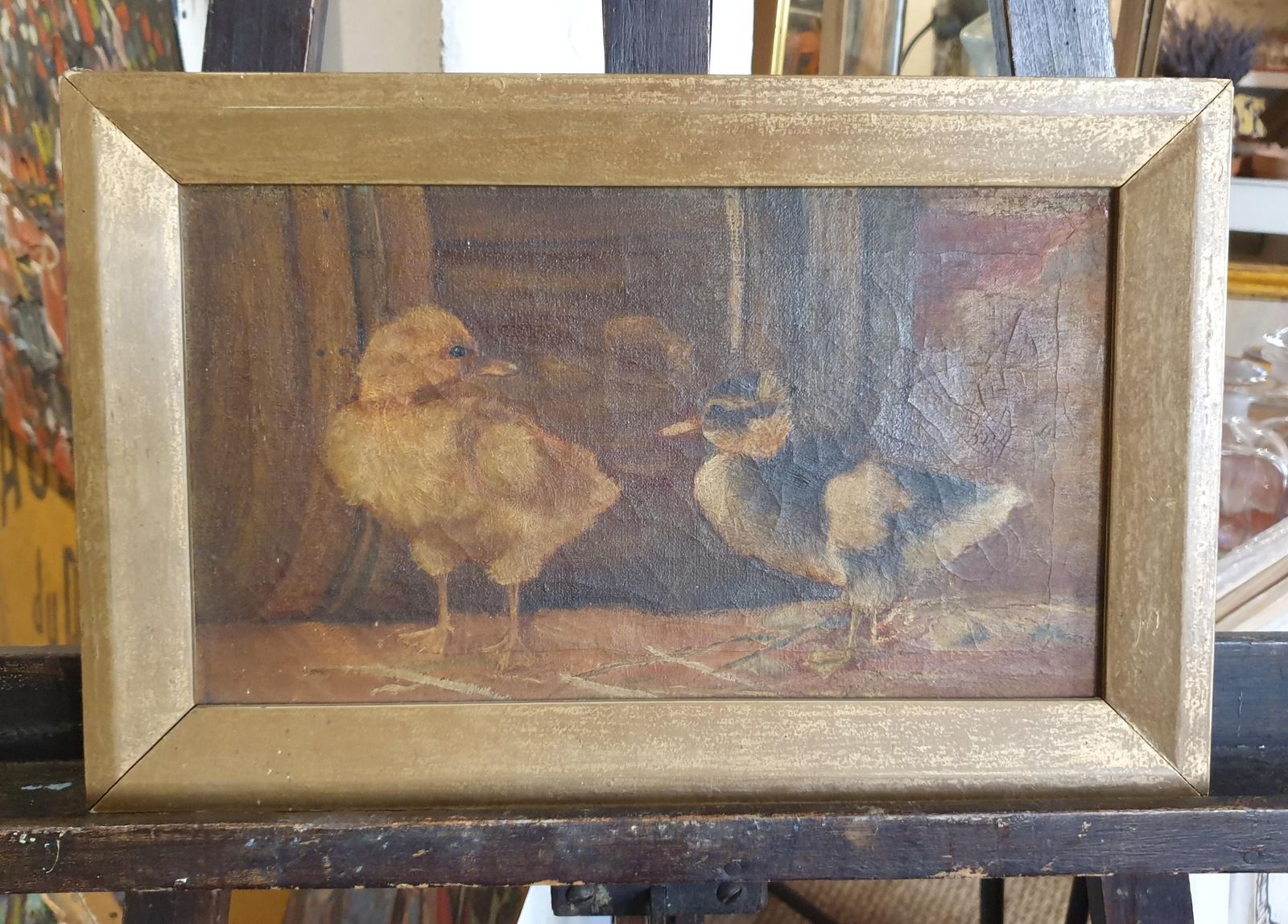 Unknown'the Ducklings'. Late 19th Century Oil On Canvas.1890s photo vintage