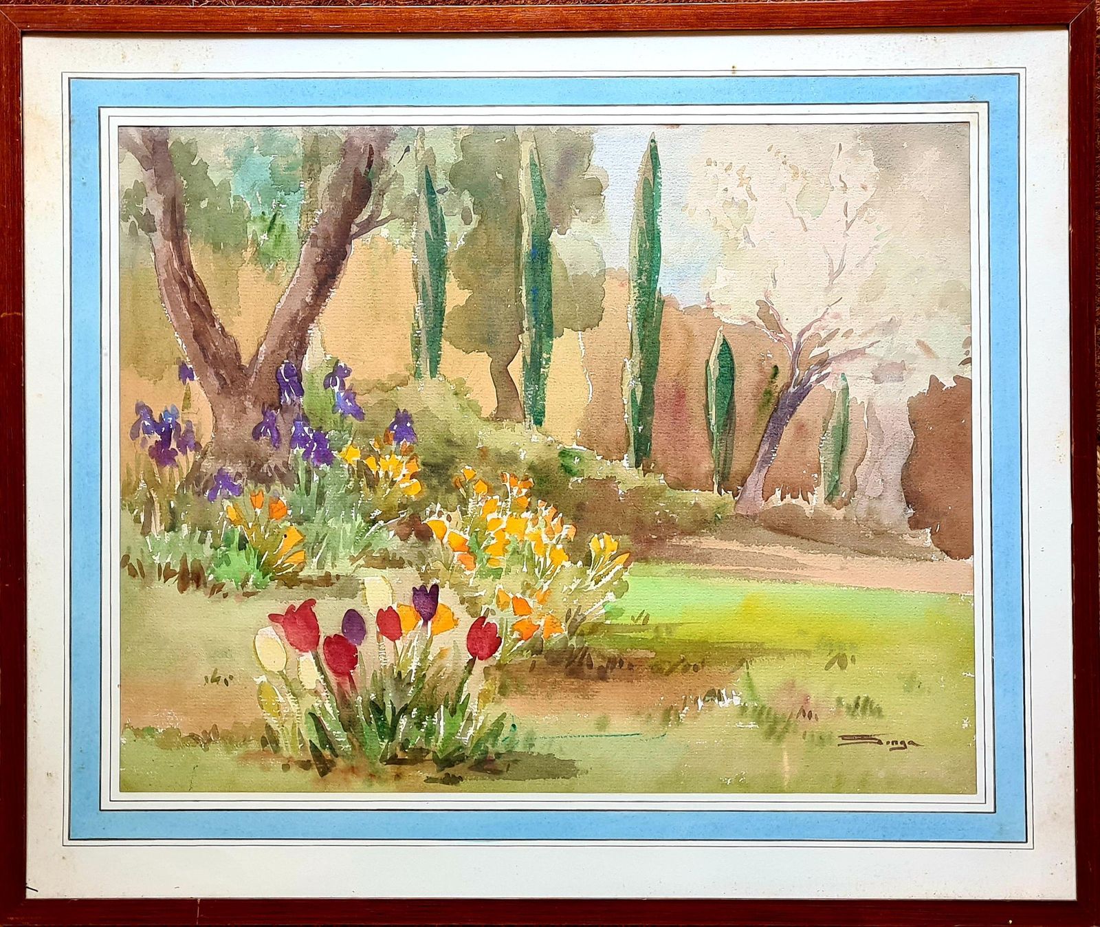 Songapair Of Impressionist Mediterranean Garden Views. Gouache & Watercolor On Paper