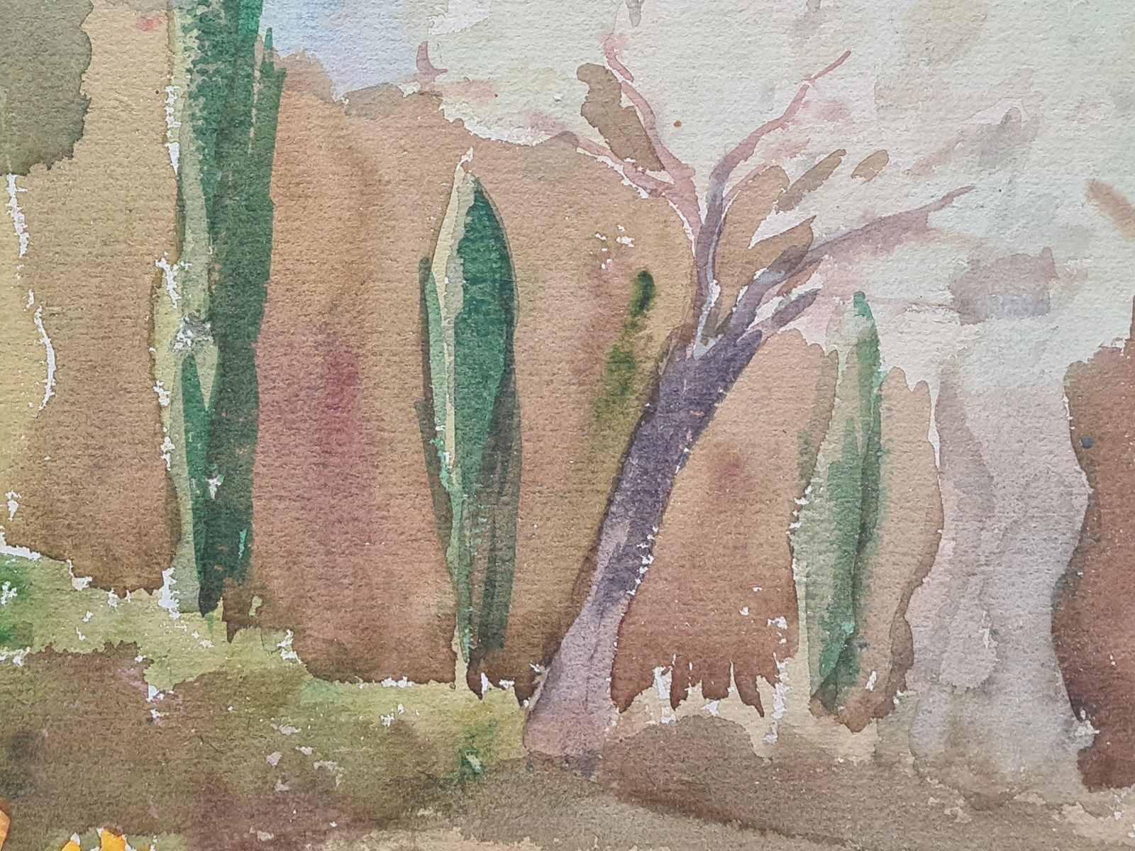 photo furniture Songapair Of Impressionist Mediterranean Garden Views. Gouache & Watercolor On Paper