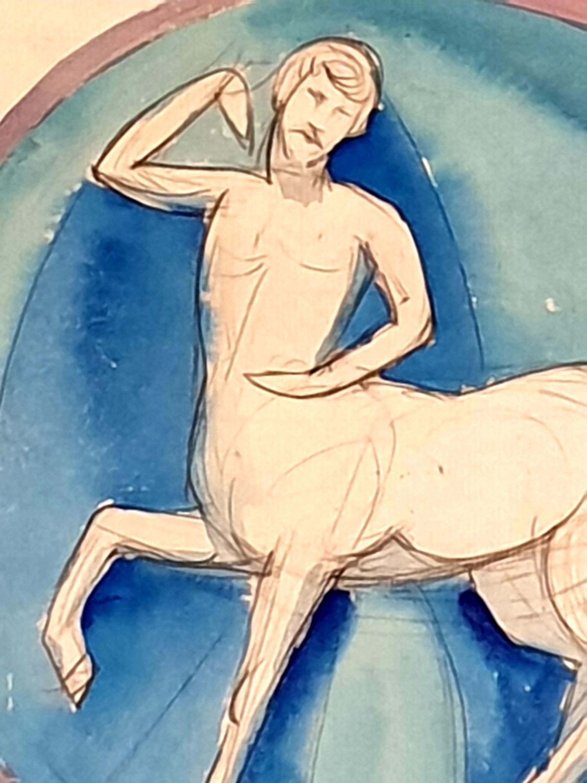 Paul Hoggart Nouveau Watercolour On Paper. Classical Centaur. Classical Figure.1918 photo vinterior