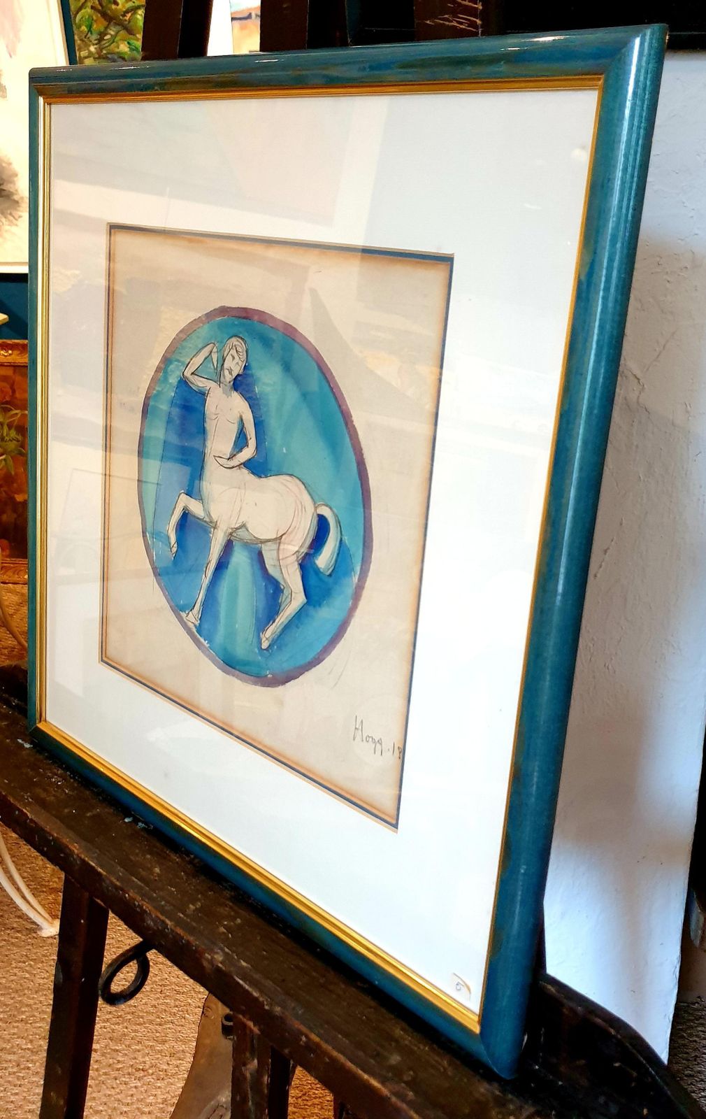 photo for sale Paul Hoggart Nouveau Watercolour On Paper. Classical Centaur. Classical Figure.1918