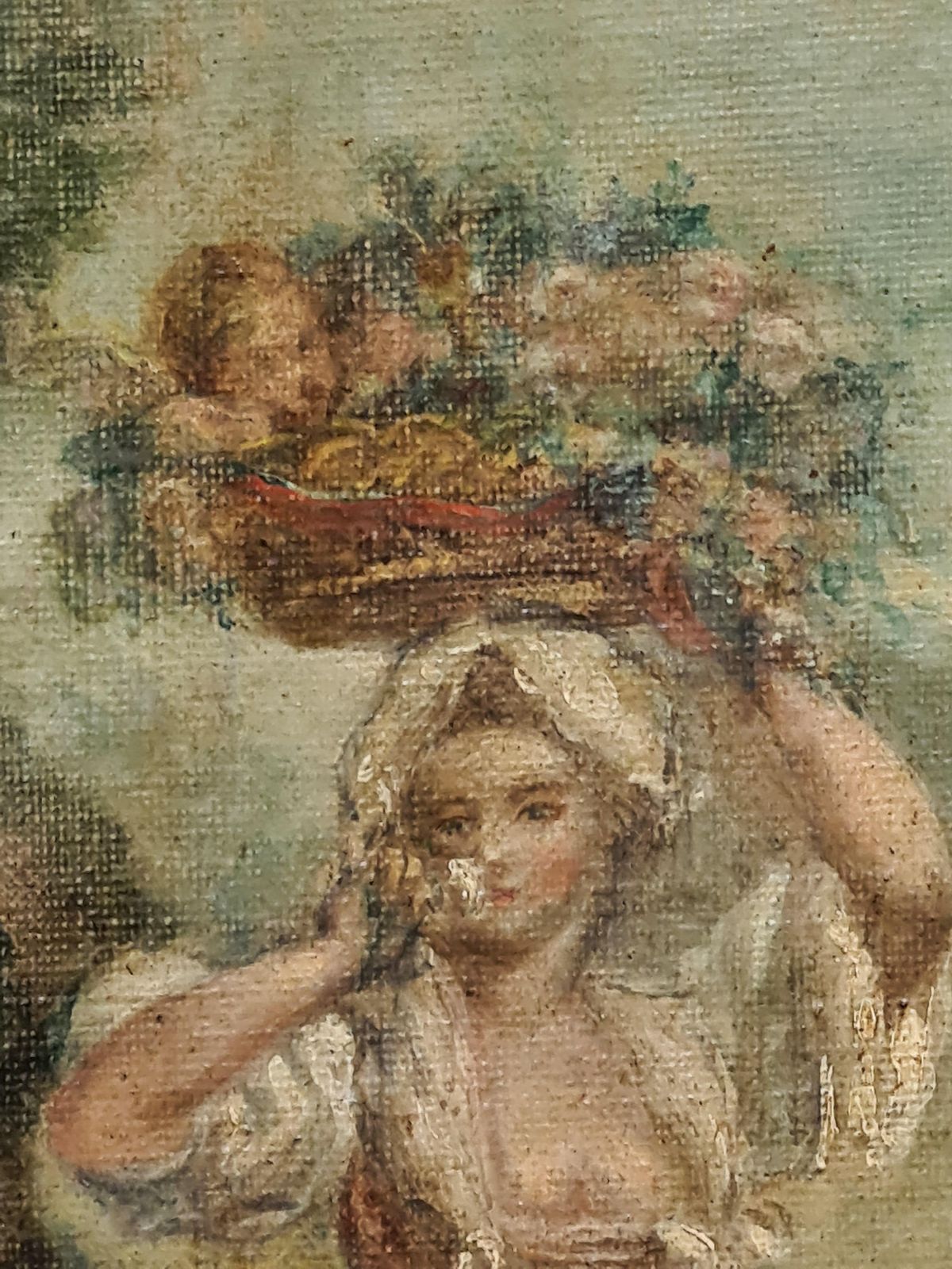 Allegory Of Love, Cupid With Beauty In Fine Dress Carrying A Basket Of Flowers photo for sale
