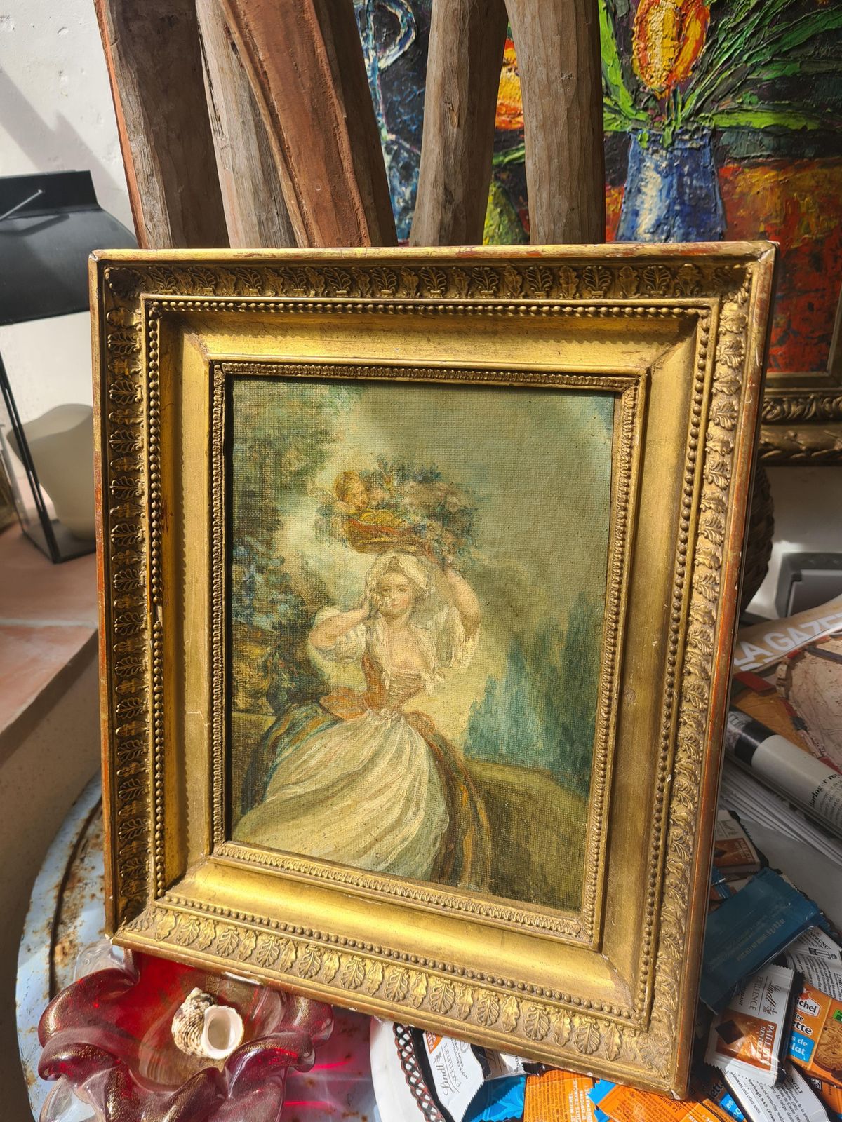 photo furniture Allegory Of Love, Cupid With Beauty In Fine Dress Carrying A Basket Of Flowers