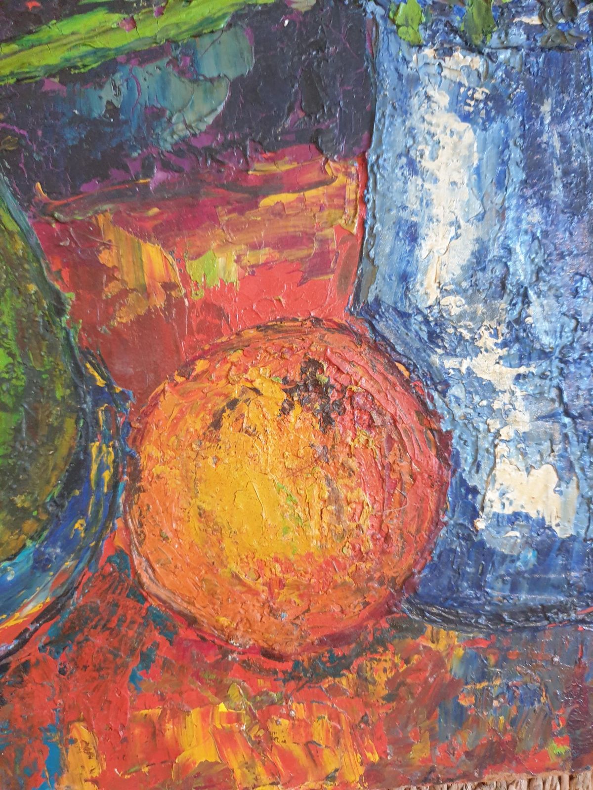 1191.0 Henri Chapignuecolourful French Oil On Board Tablescape. Tulips, Carafe And Three Fruits. 1975 photo
