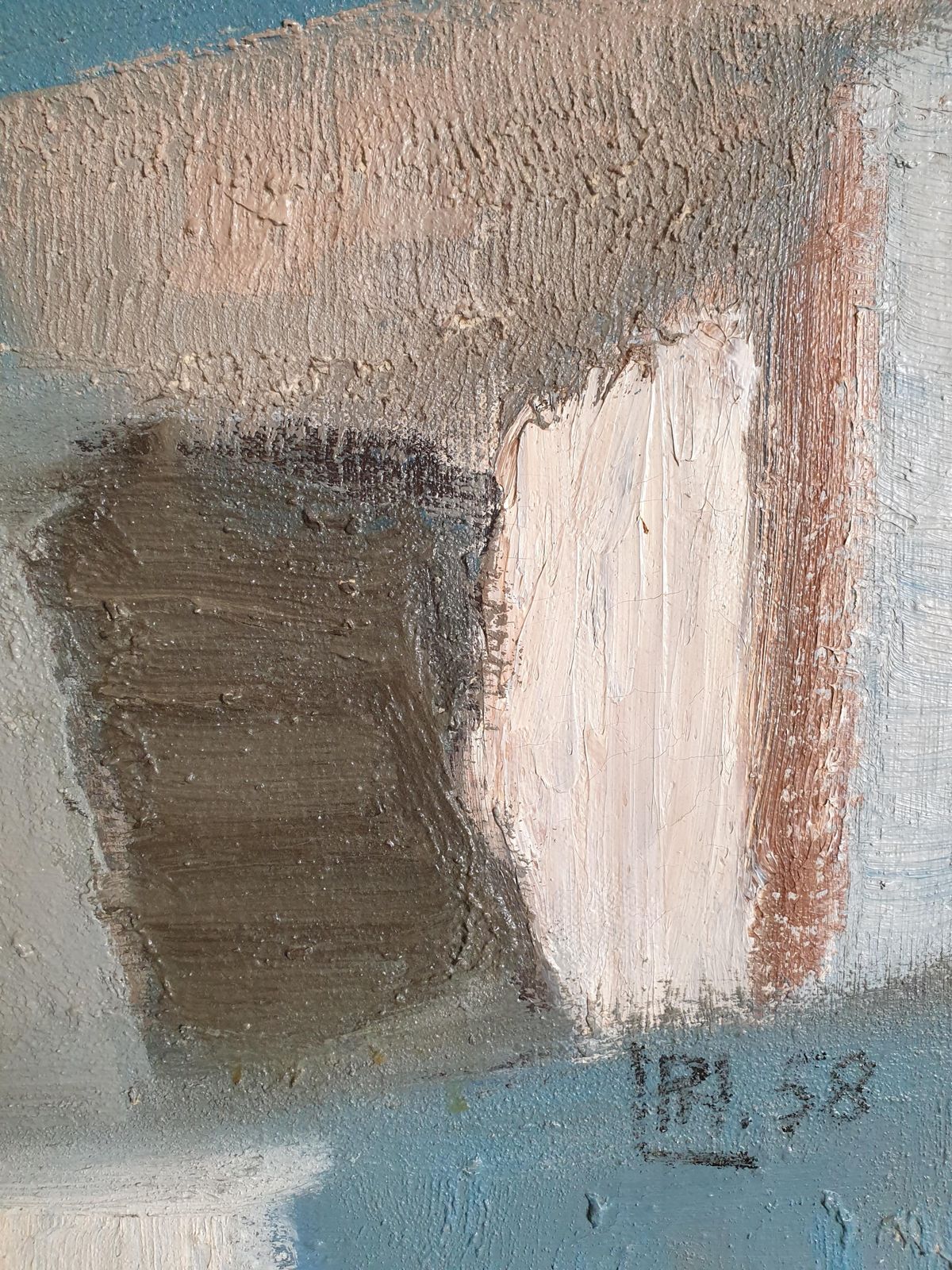 Philippe Lepatremid Century Abstract Oil On Canvas. Composition In Blue.1958 photo 1573.0