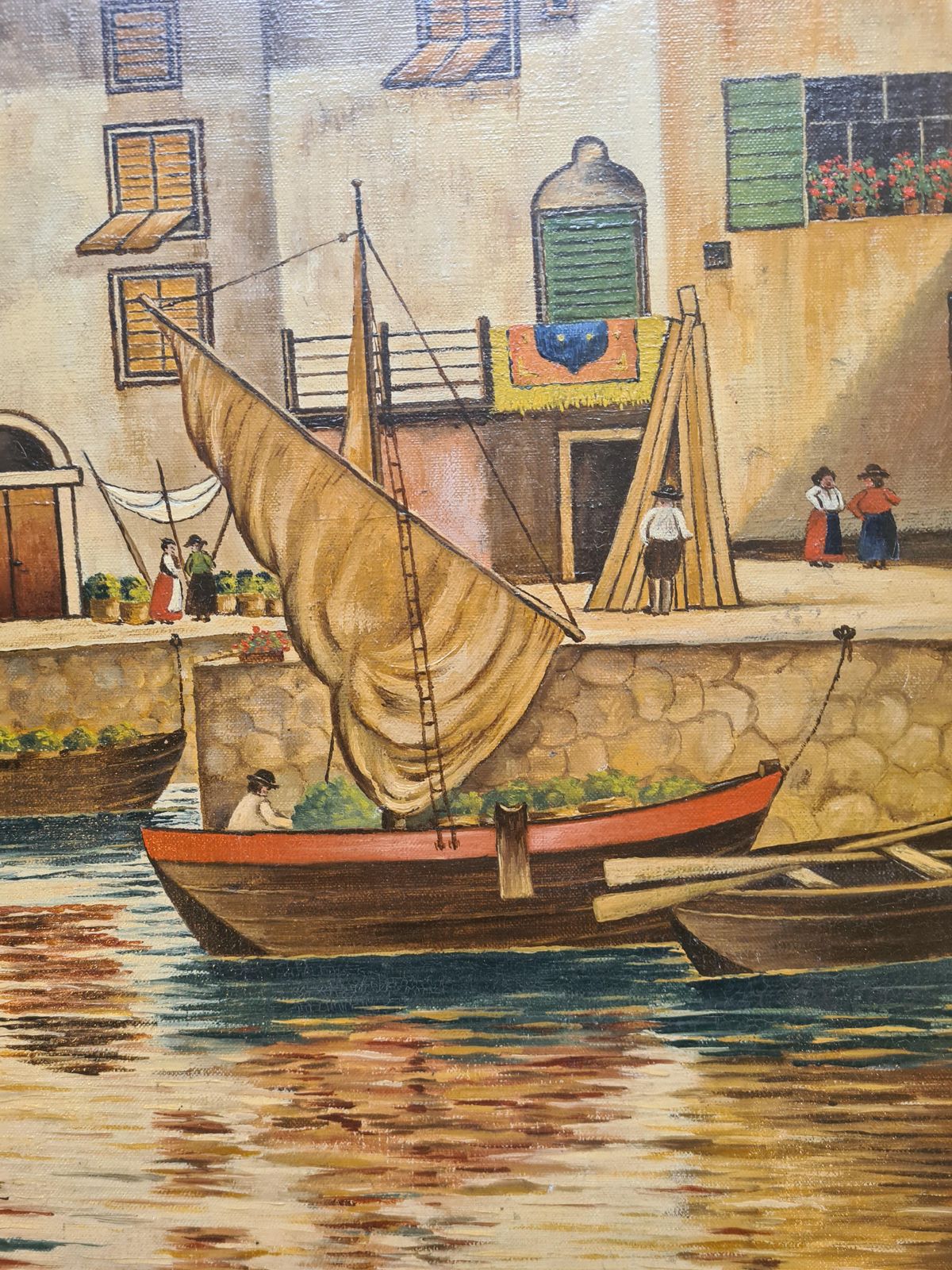 E Tiedemannmid 20th Century Mannerist Large Scale Oil On Canvas, Boats In The Port1940 photo Art