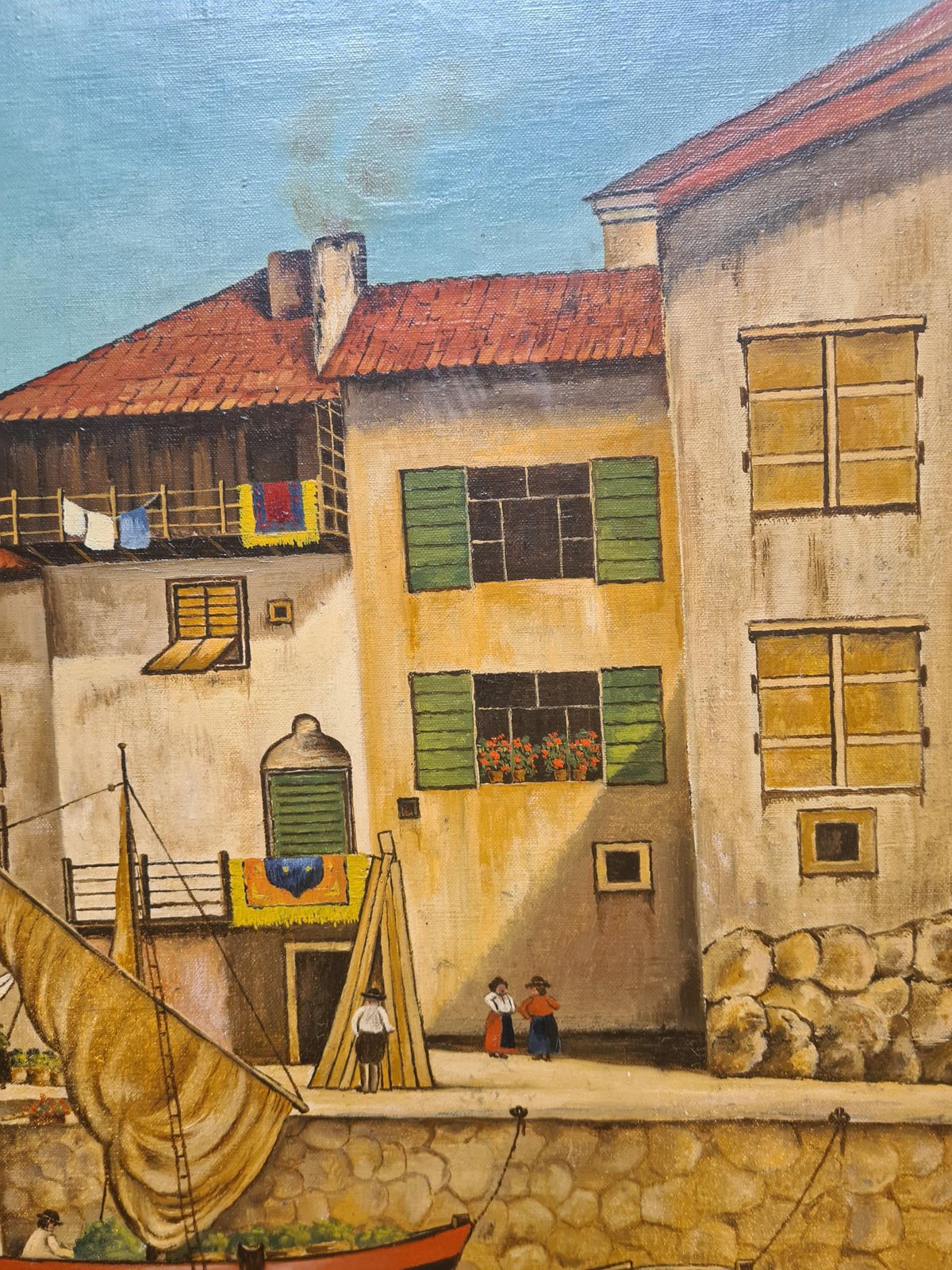 E Tiedemannmid 20th Century Mannerist Large Scale Oil On Canvas, Boats In The Port1940 photo vinterior