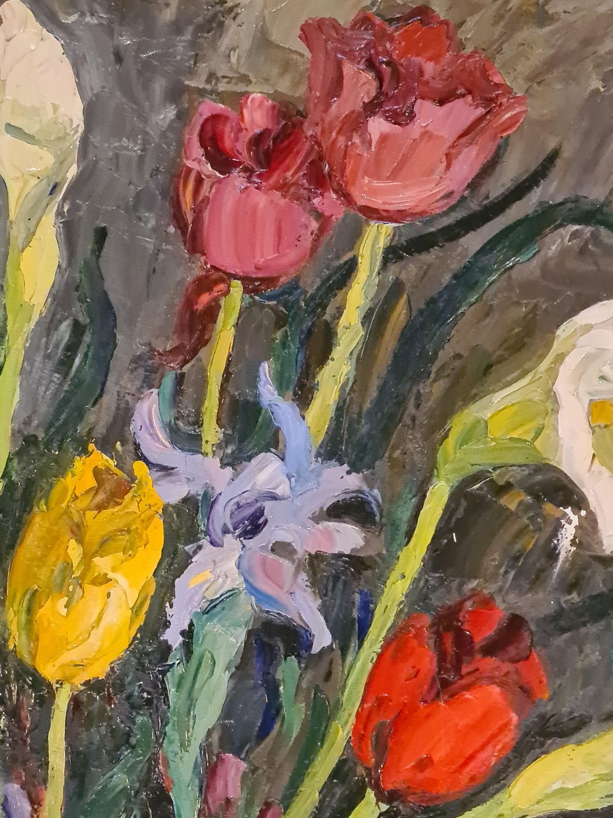 André Vagh Weinmannlarge Scale French Oil On Canvas Still Life Of Flowers, Tulips, Iris And Lillies1963 photo vinterior