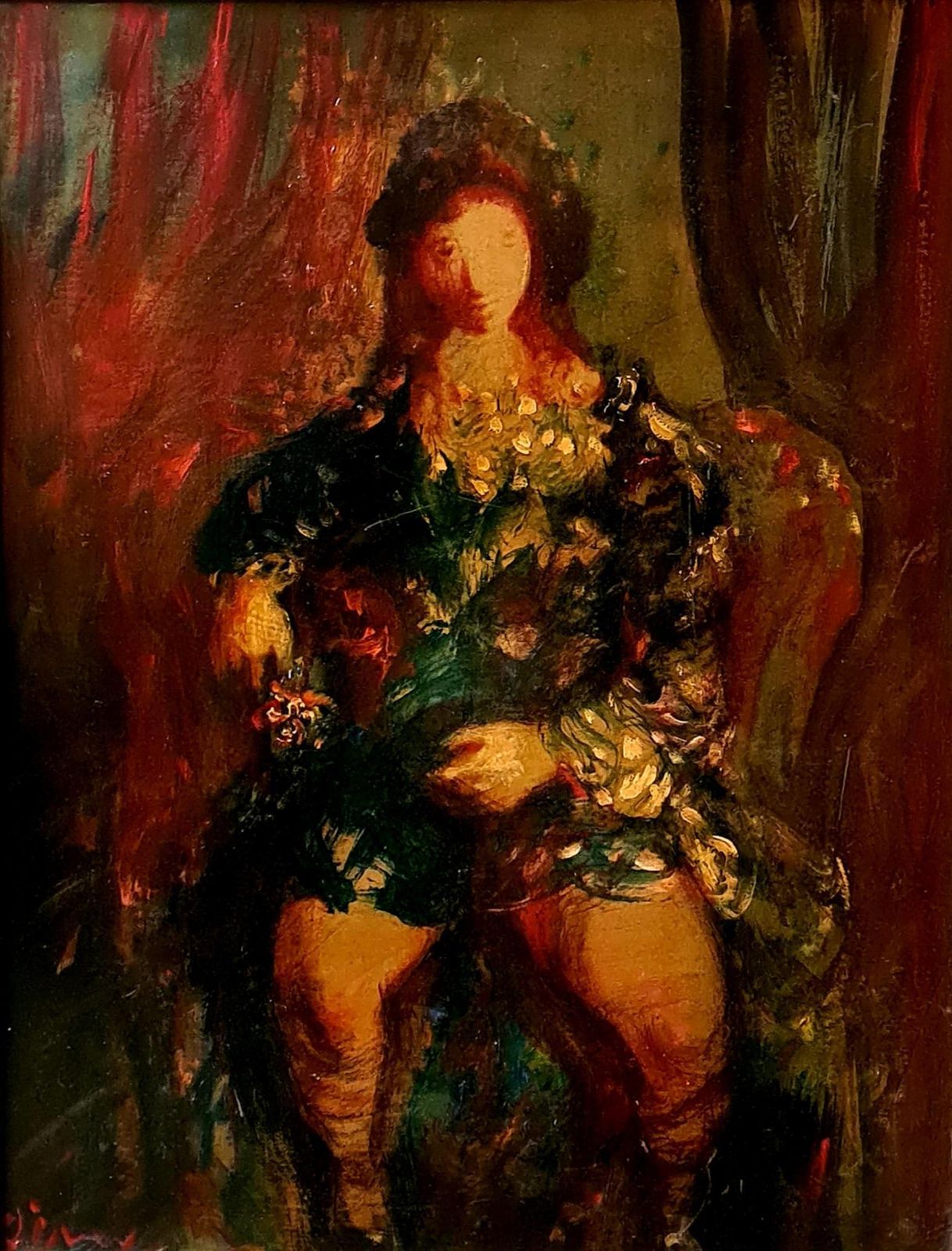 Sylvain Vignylarge French Expressionist Oil Portrait, The Seated Beauty. photo furniture