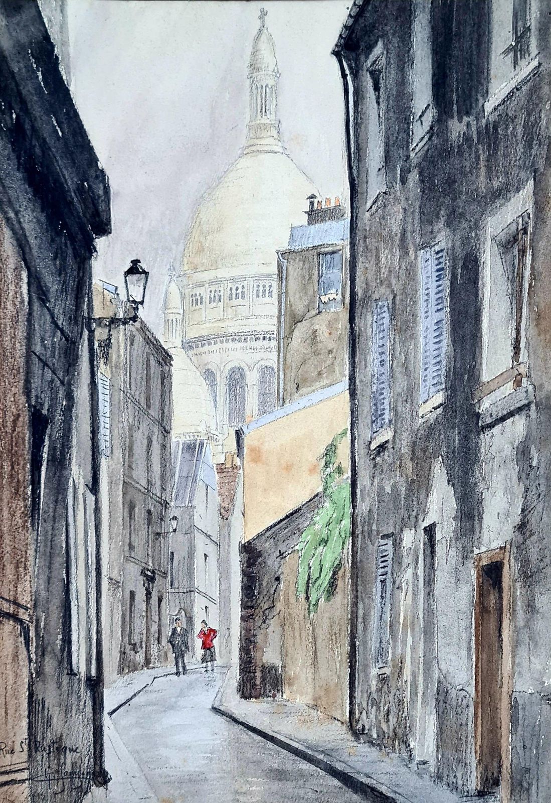 Unknownrue St Rustique, Montmartre And Sacré Coeur Basilica, Paris. Watercolor And Ink.