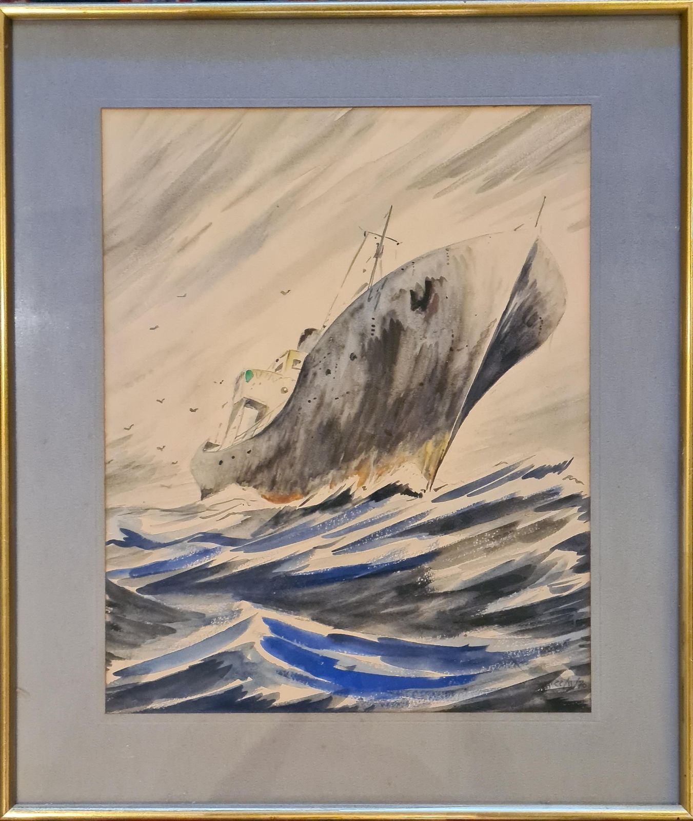 Unknowna Fishing Boat At Sea, Late Mid Century Gouache On Paper1970 photo furniture