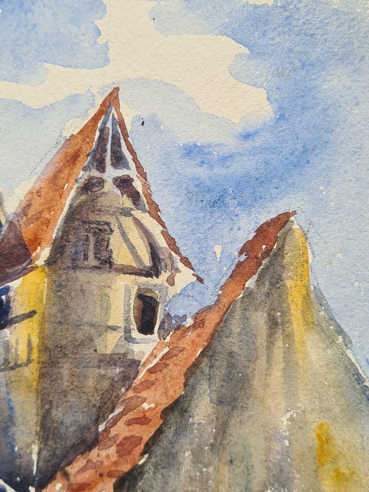 Henri Clamen1930s French Impressionist Watercolour, The Rooftops. photo Art