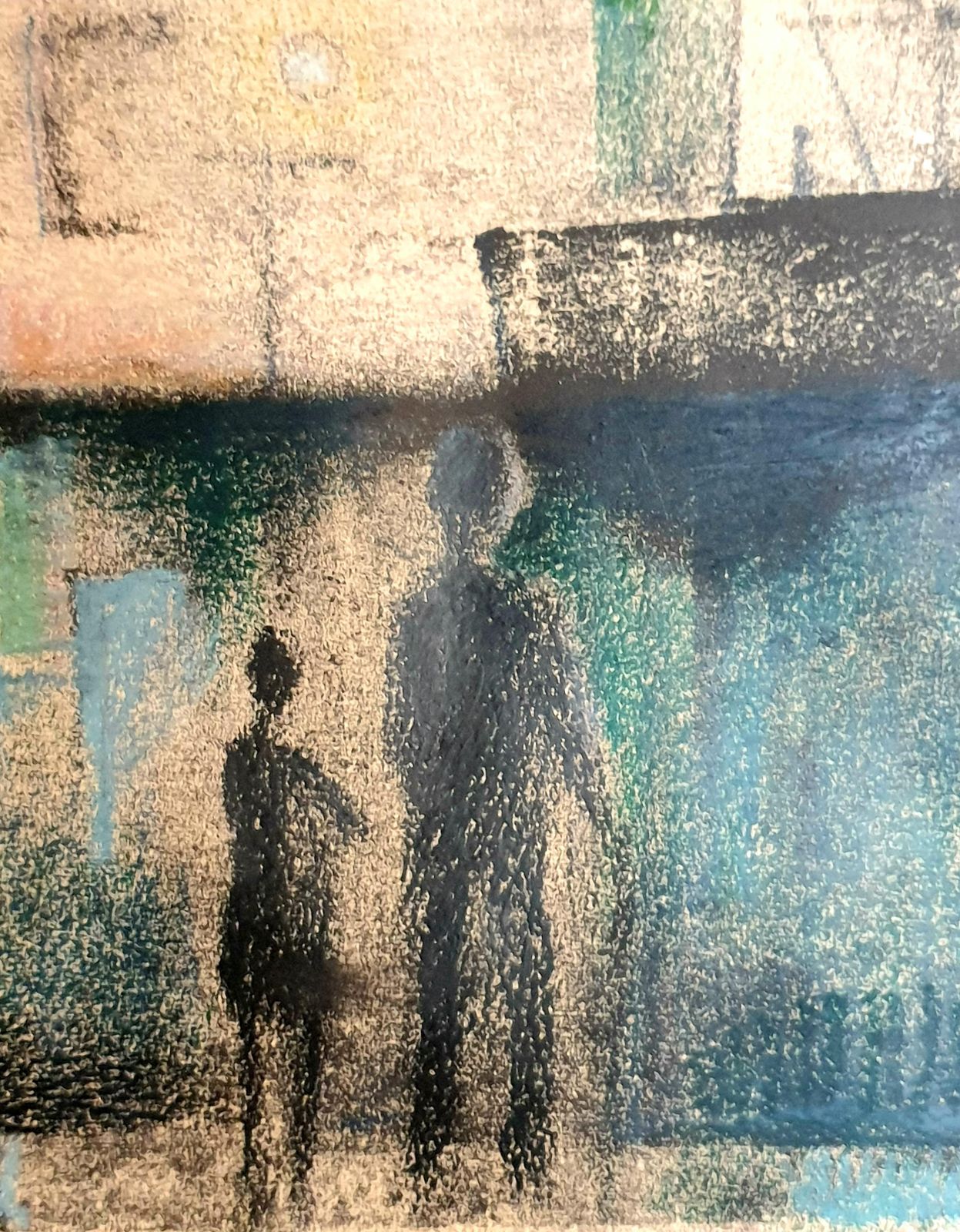 Poul Møllermid Century Danish Surrealist Pastel On Paper. "Sunset Over The Docks".1971 photo Art