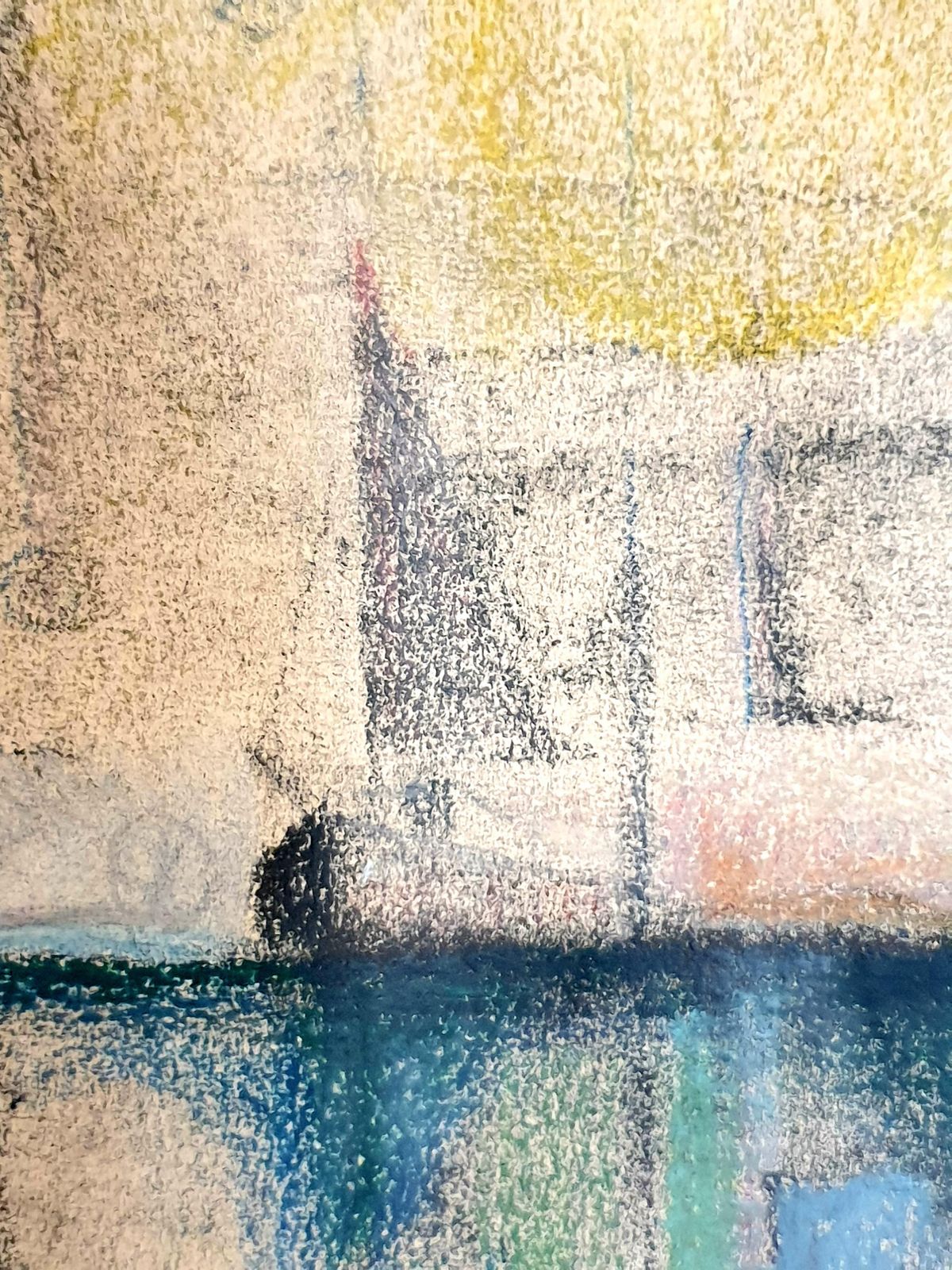 Poul Møllermid Century Danish Surrealist Pastel On Paper. "Sunset Over The Docks".1971 photo vinterior