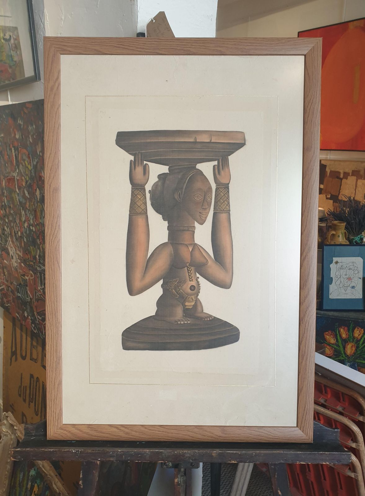 La Roche Laffittewatercolour On Handmade Paper Laid On Vélin D'arches Of An African Sculpture. photo for sale