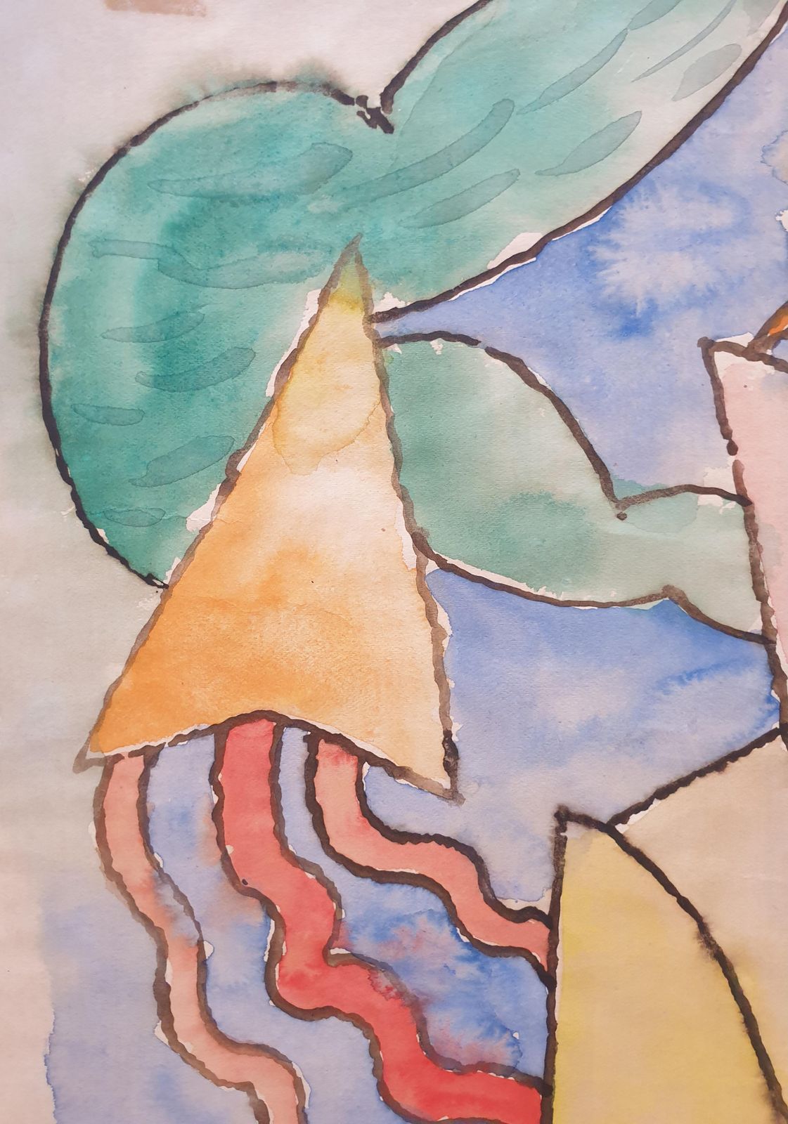 Jean Clerté 'Mother Nature', Lyrical Surrealist Abstract Watercolour On Paper.1978 photo Art