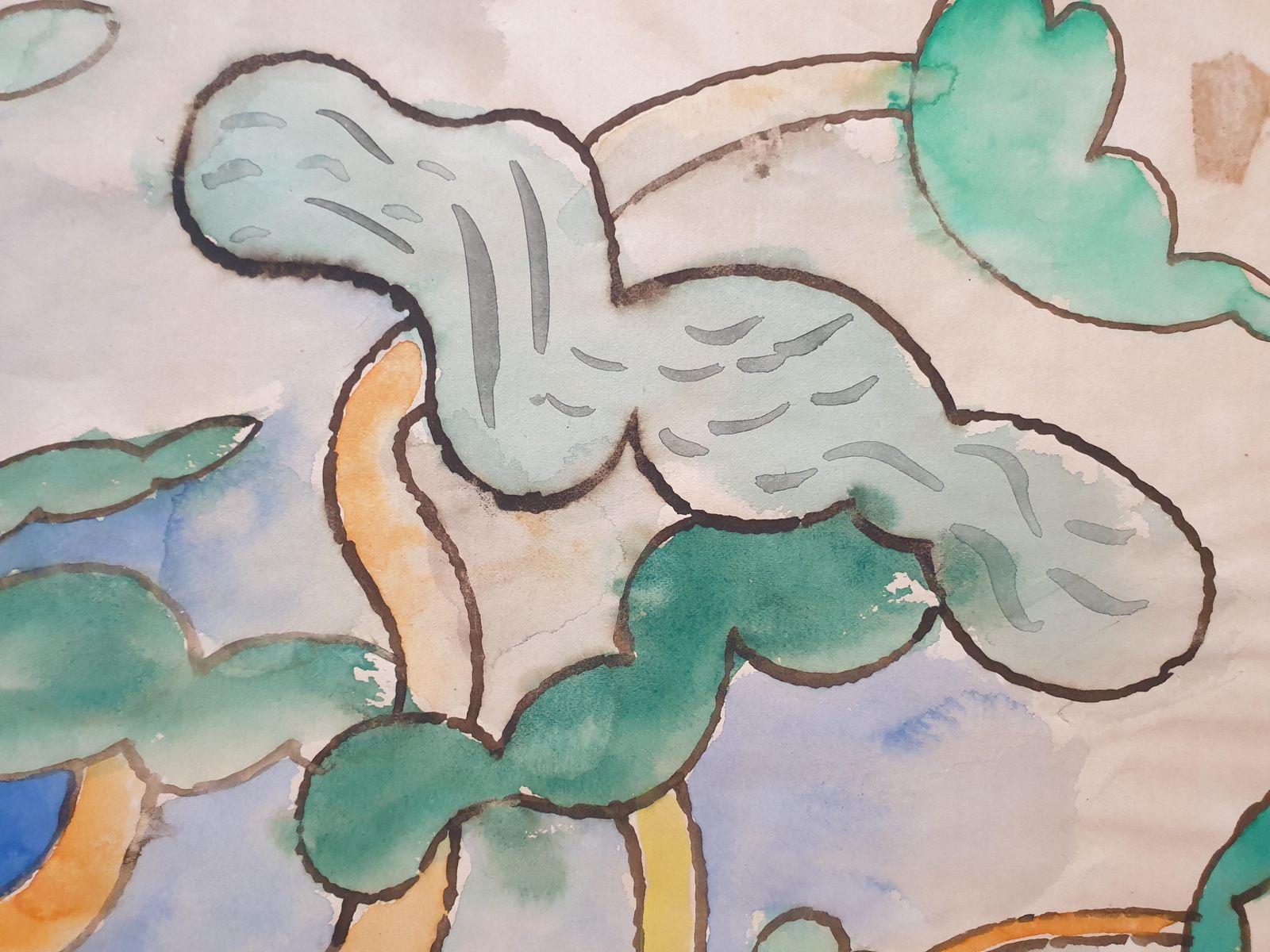 photo furniture Jean Clerté 'Mother Nature', Lyrical Surrealist Abstract Watercolour On Paper.1978