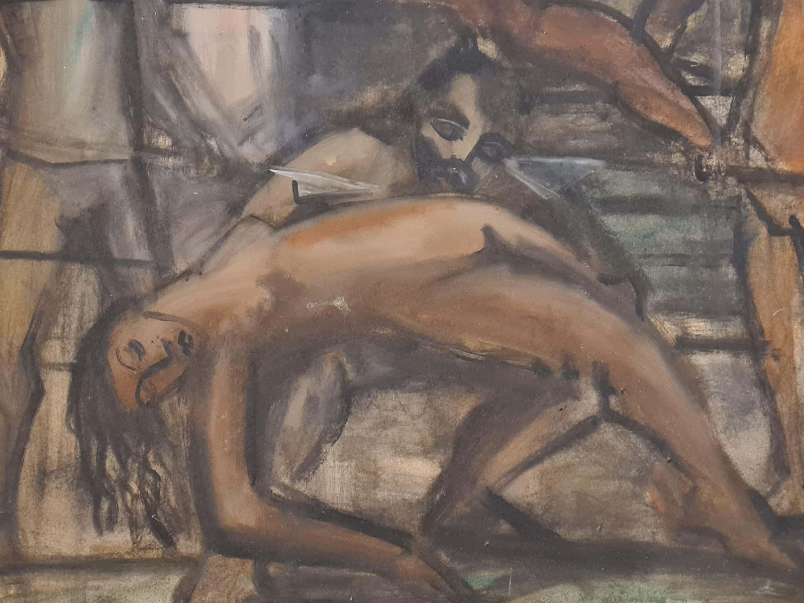 Stephane Lovighi Bourgogneexpressionist Gouache And Watercolour Study For 'Alexander And His Army'.1990s photo Art