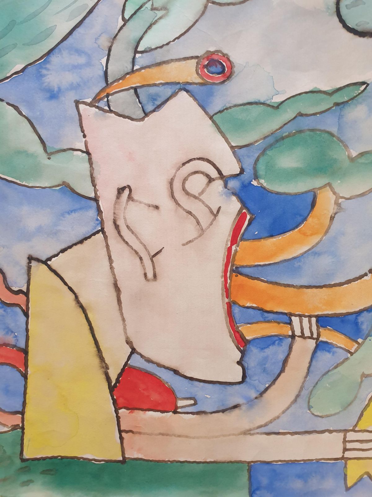 Art Jean Clerté 'Mother Nature', Lyrical Surrealist Abstract Watercolour On Paper.1978 photo