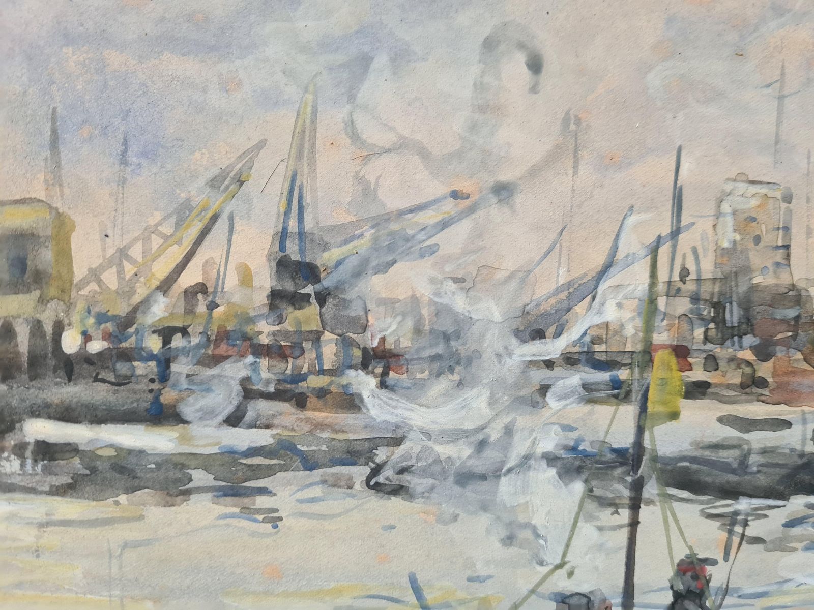 Johan Hendrik Van Mastenbroek Impressionist View Of The Leuvehaven In The Port Of Rotterdam, Dutch Watercolour 1920s photo Art