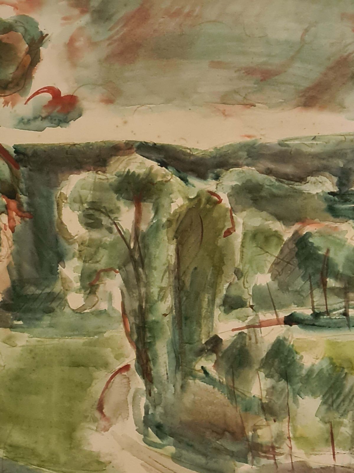 Roger Tolmermid Century Romantic Watercolor On Paper. 'The Valley, Rouen'.1950s photo 1020.0