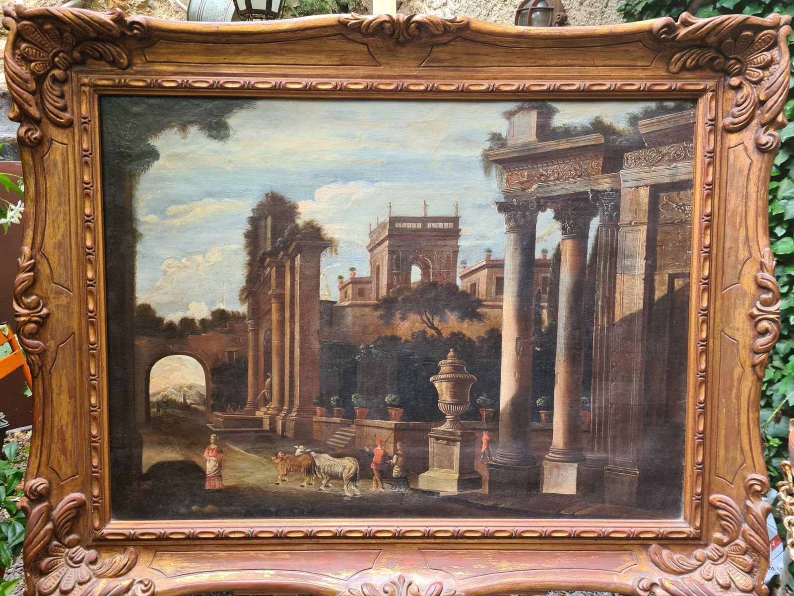 Grand Tour 18th Century Veduta Capriccio Painting, After Gennaro Greco photo furniture