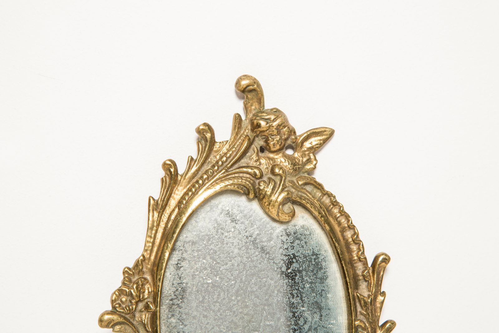 Midcentury Vintage Old Gold Mini Mirror With Angels, Italy, 1960s photo buy