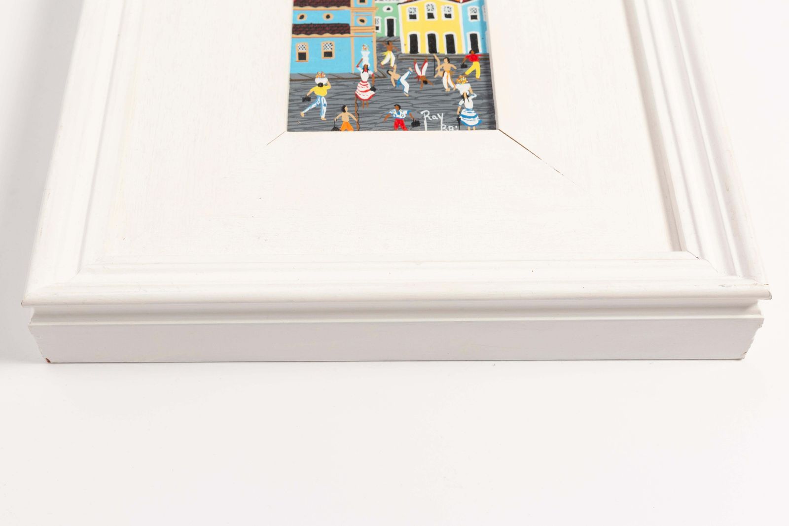 Small Oil Painting, White Wood Frame, The City, Ray Bai, 1995 photo vinterior