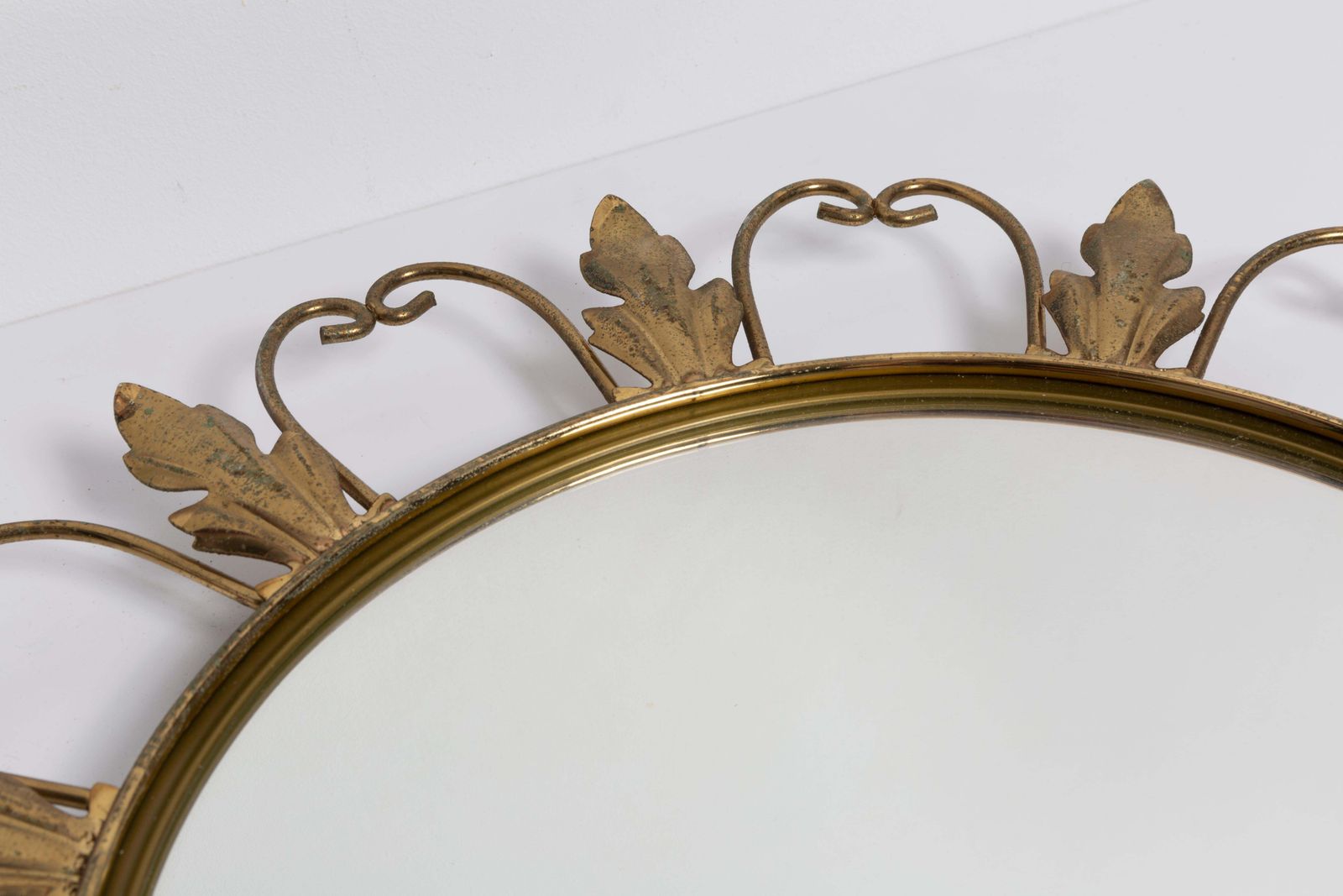Mid Century Gold Sunburst Mirror, Metal, Belgium, 1960s photo vinterior