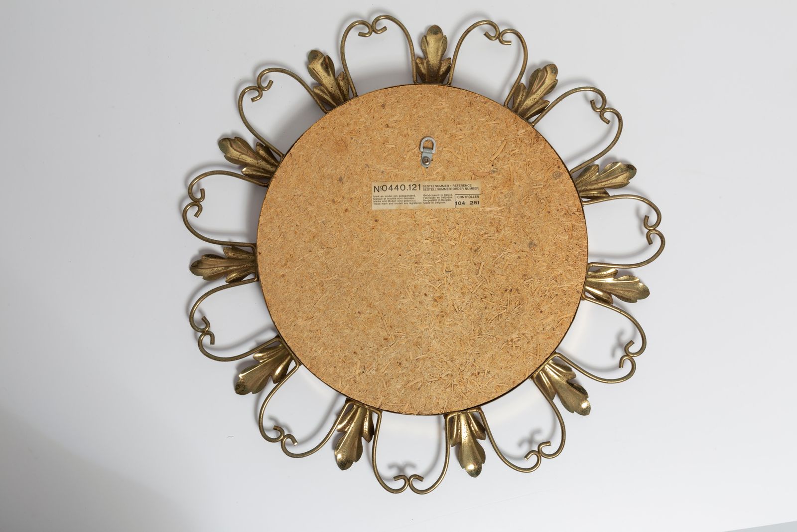 photo furniture Mid Century Gold Sunburst Mirror, Metal, Belgium, 1960s