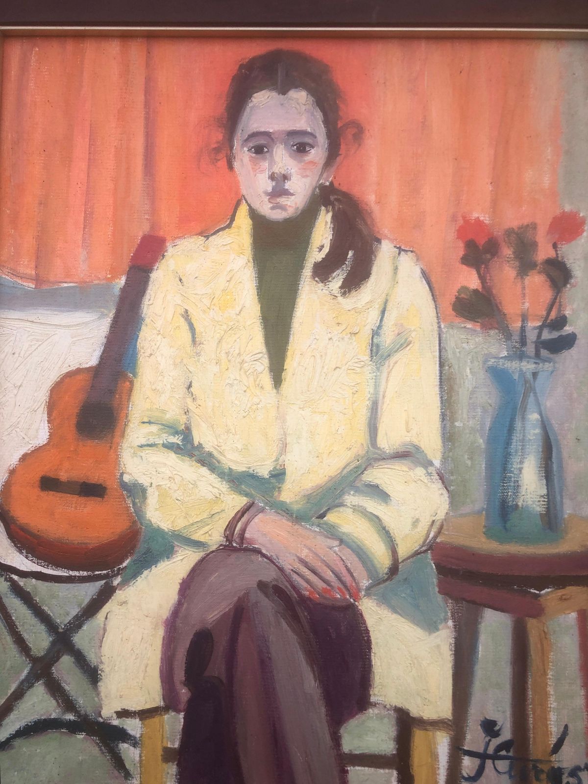 Jordi Curos Woman And Guitar Oil On Board Painting Fauvism 1980 photo buy