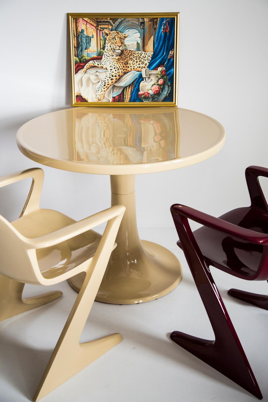 Midcentury Acrylic Leopard Painting, Gold Wood Frame, 1960s, Europe photo buy