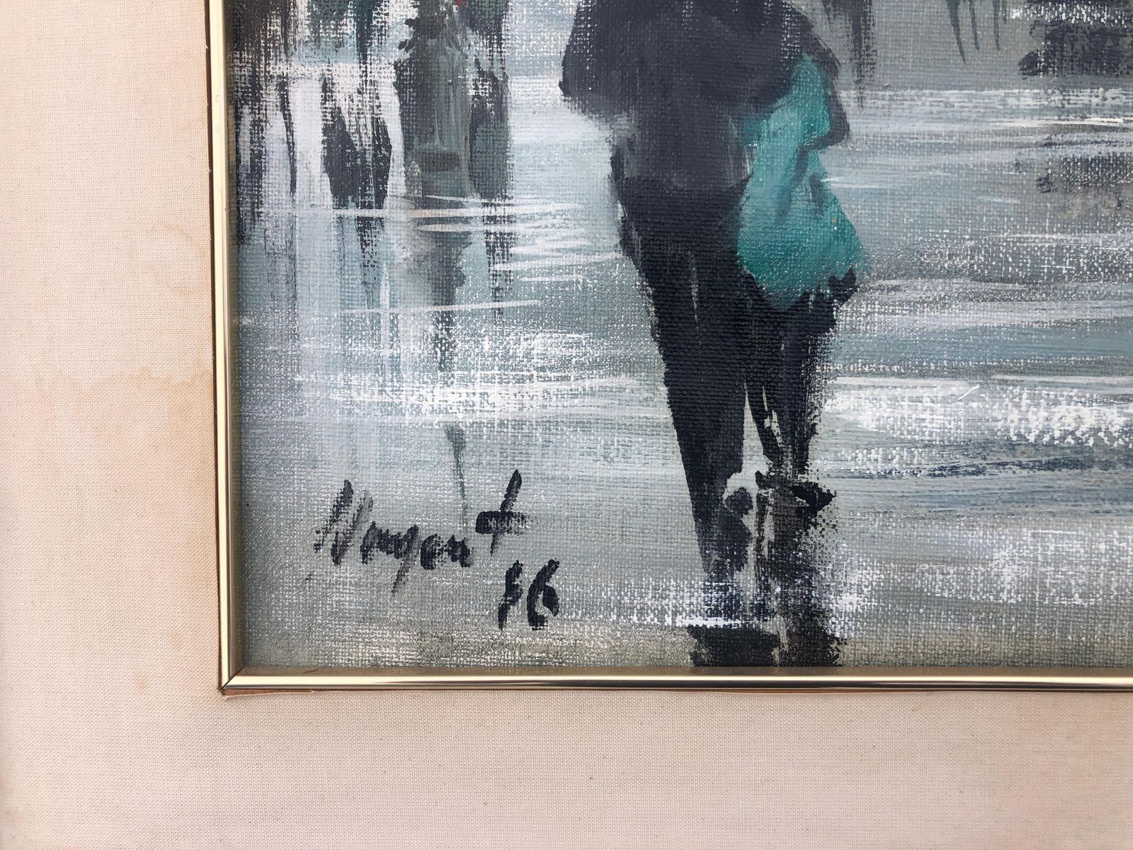 Albert Junyent Quinquer Barcelona Liceo Oil On Canvas Painting Spanish Urbanscape Spain 1956 photo for sale