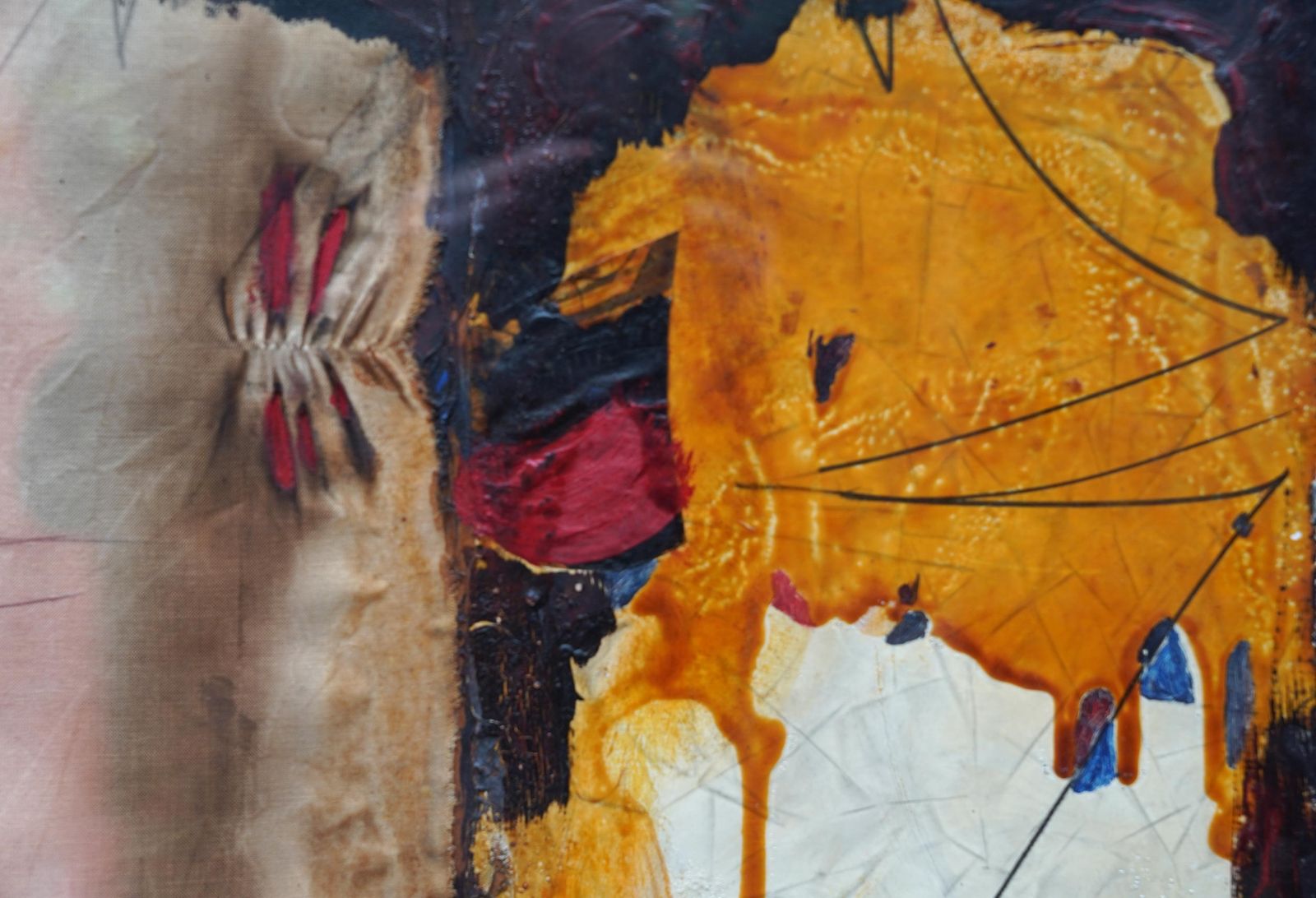 Erling Andersenabstract Composition With Ochre   Danish 1969 Art Mixed Media And Oil Painting1969 photo for sale