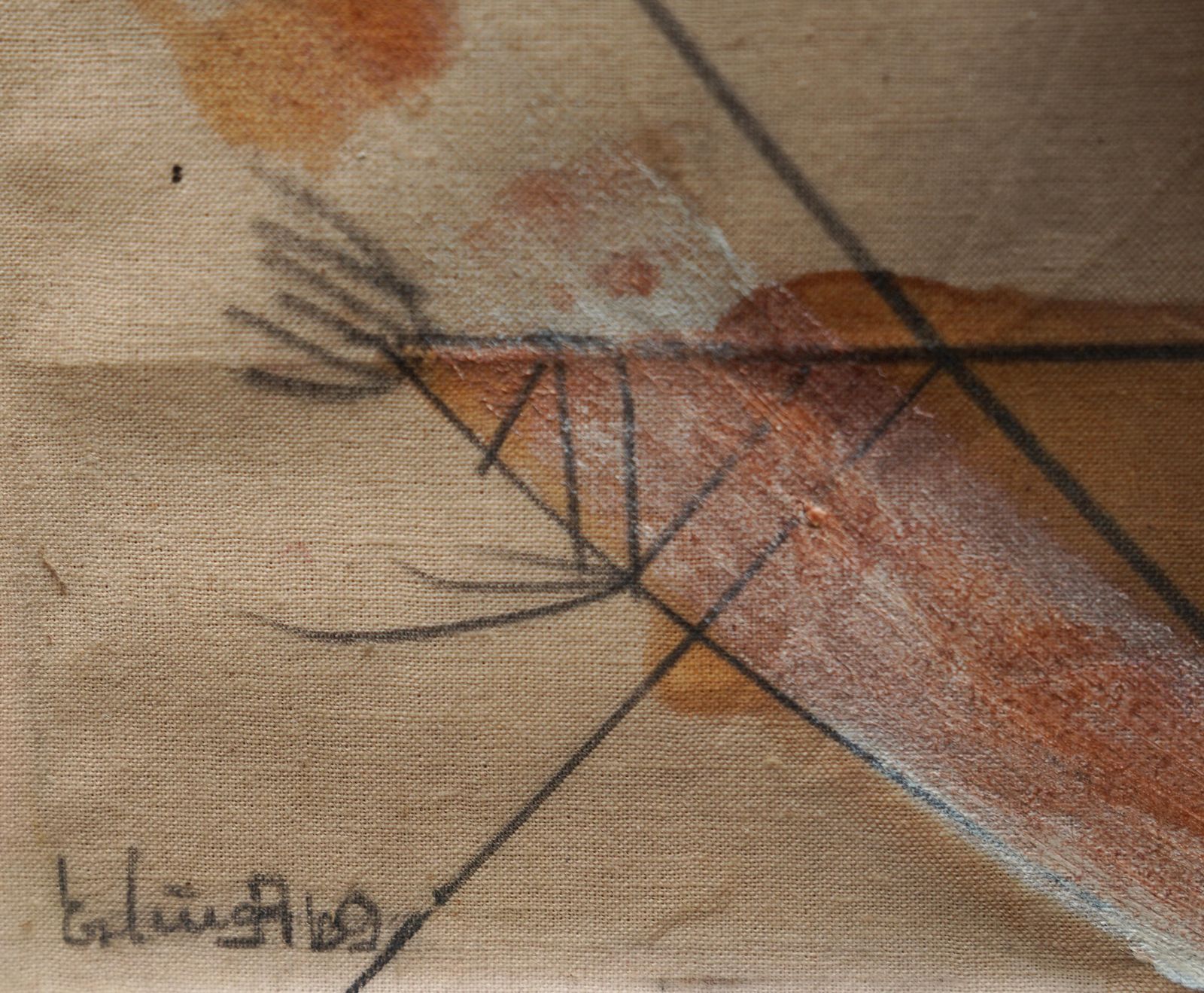 Erling Andersenabstract Composition With Ochre   Danish 1969 Art Mixed Media And Oil Painting1969 photo vintage