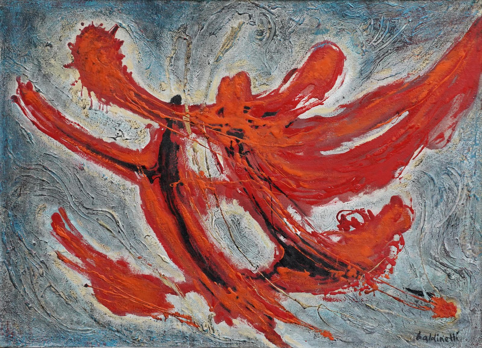 Armando Baldinelliorange Abstract   Italian/South African Sixties Abstract Art Oil Paintingcirca 1960 photo furniture