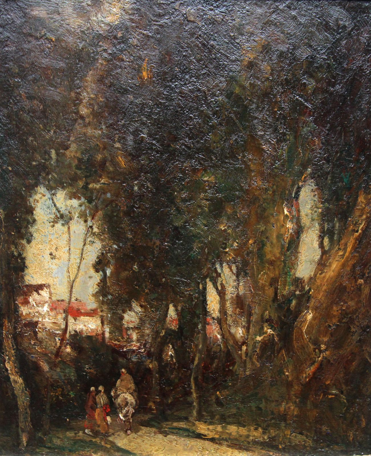 Joseph Vickers De Villevillage Gossip   British Early 20th Century Art Wooded Landscape Oil Painting 1914 photo vintage