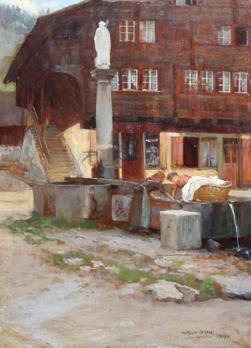 Harold Speedwassen Switzerland   British Victorian Art Impressionist Oil Painting Of Village1894 photo Art