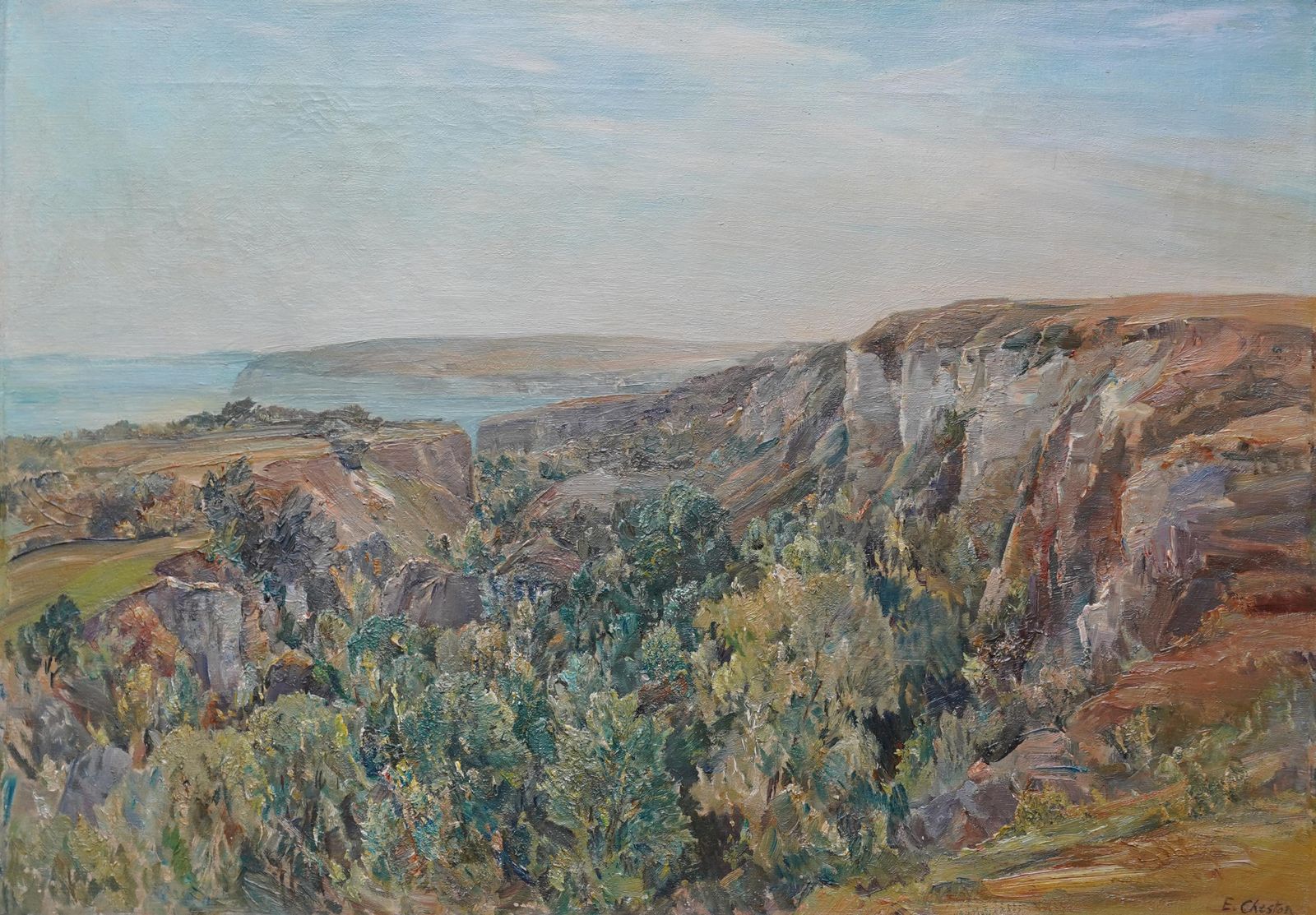 Art Evelyn Chestonthe Landslip Coastal View   British 1920s Art Landscape Oil Painting Neac Artistcirca 1920 photo