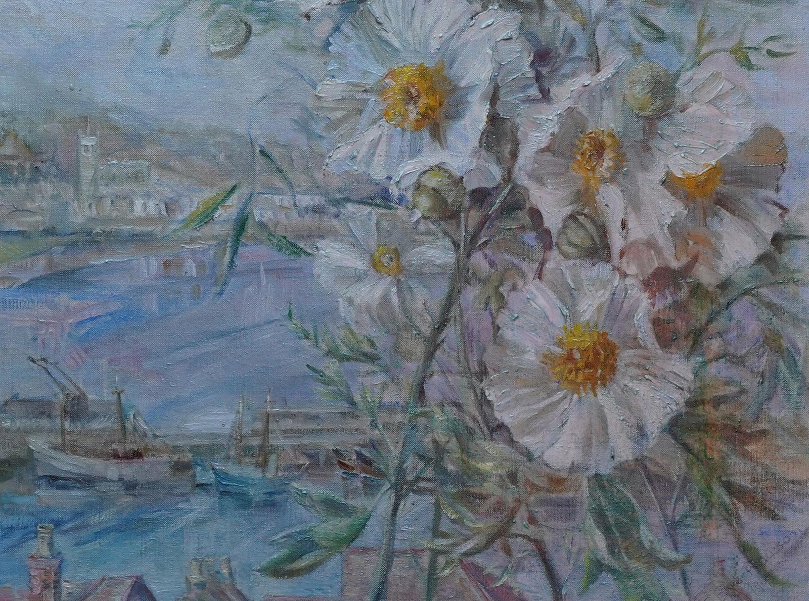 Elsie Bye Rawsoncoastal View Of Penzance From Newlyn, Cornwall   British Landscape Oil Paintingcirca 1960 photo Art