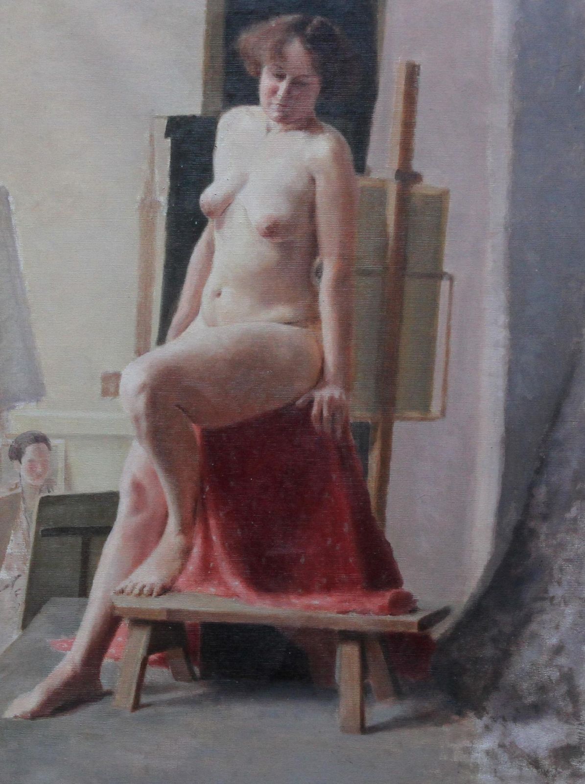 E.A. Jayseated Nude Model In Art Class   British 40's Slade School Portrait Oil Paintingcirca 1940 photo for sale